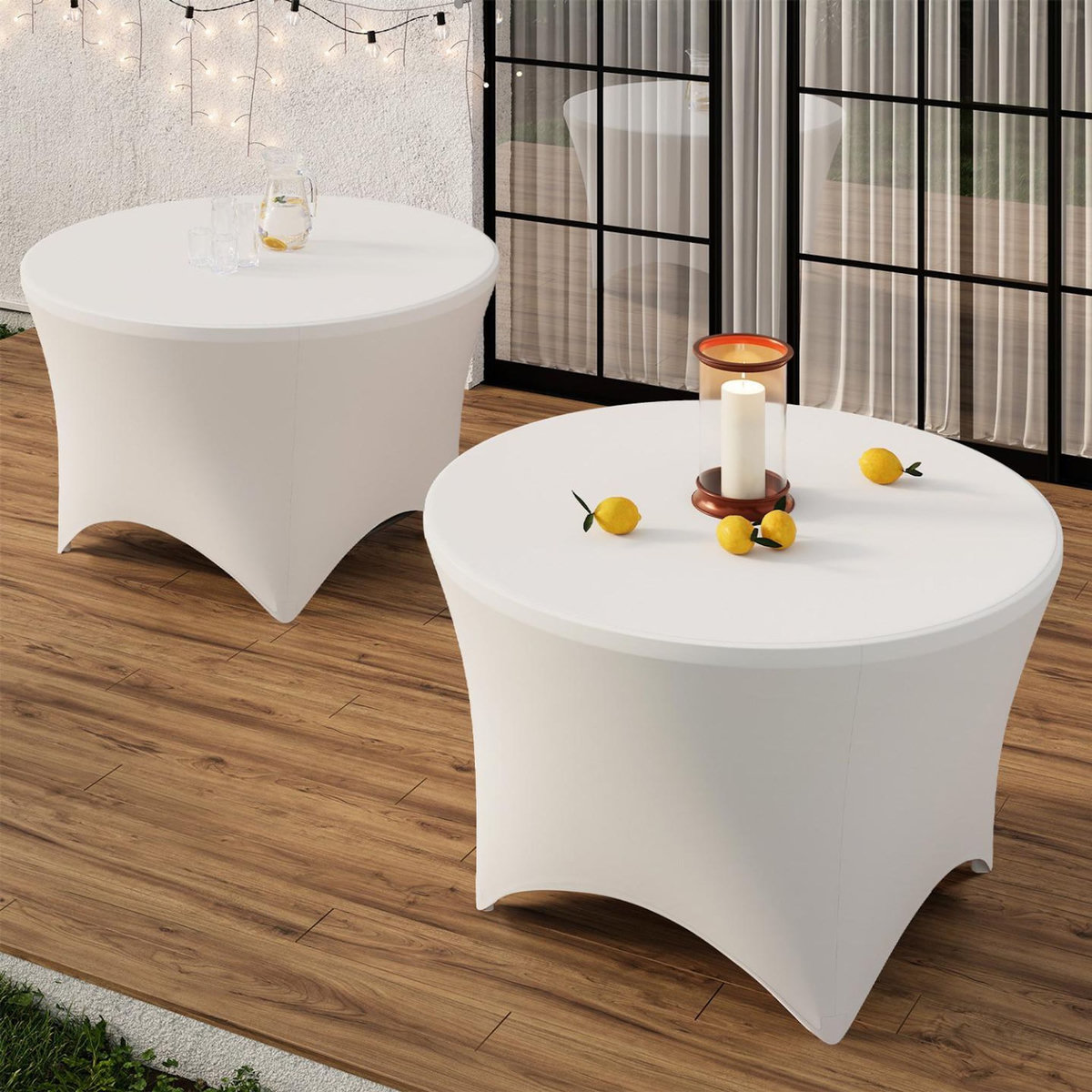 ID MARKET Table pliante d'appoint portable ronde 122 cm  camping ou réception avec housse blanche