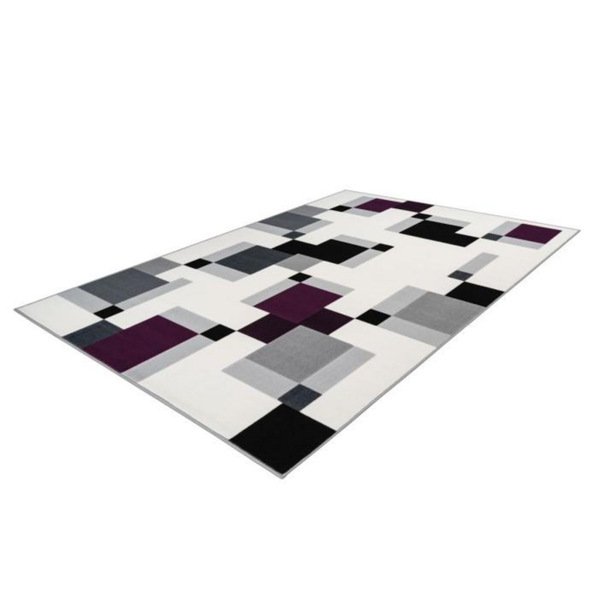 Paris Prix Tapis Géométrique à Poils Courts  Esperanto II  Ivoire & Violet