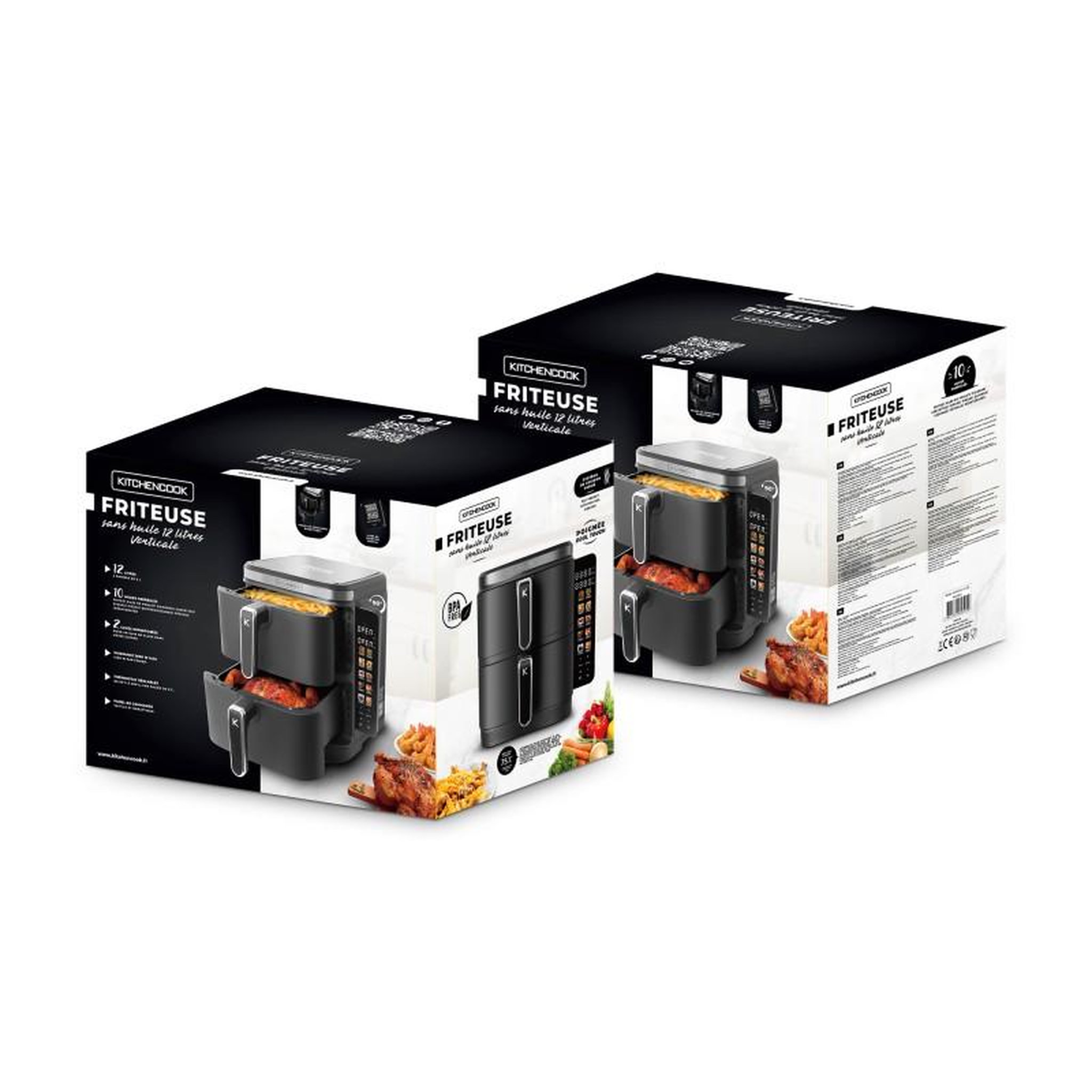 Voir la diapositive 5 : KITCHENCOOK Kitchencook - airflow12 led - friteuse à air verticale 12l - 10 programmes - panneau tactile led - 2800w