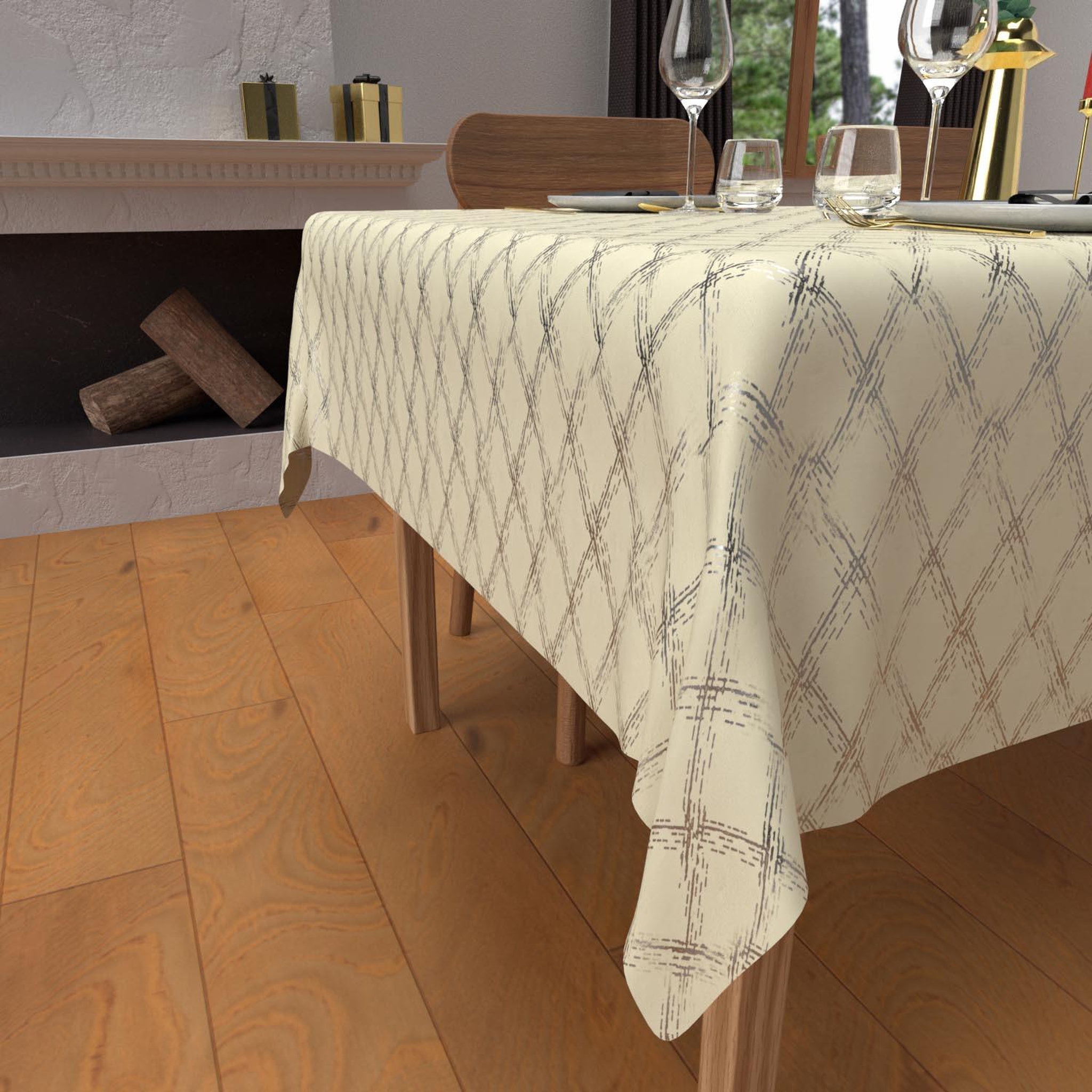 Voir la diapositive 2 : SOLEIL D'OCRE Nappe festive anti-tâches en pur coton CELESTE, par Soleil d'Ocre