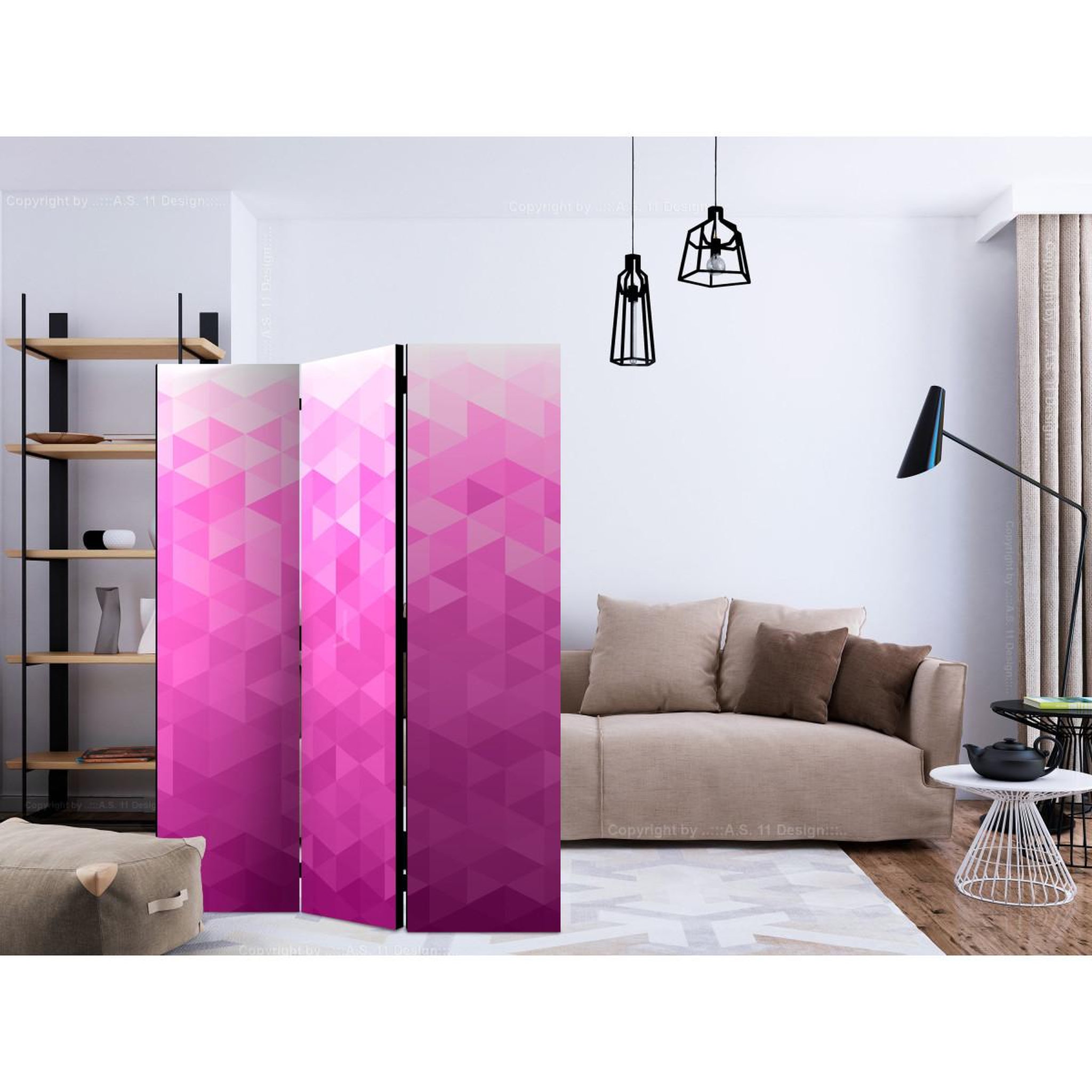 Voir la diapositive 2 : Paris Prix Paravent 3 volets  pink pixel  135x172cm