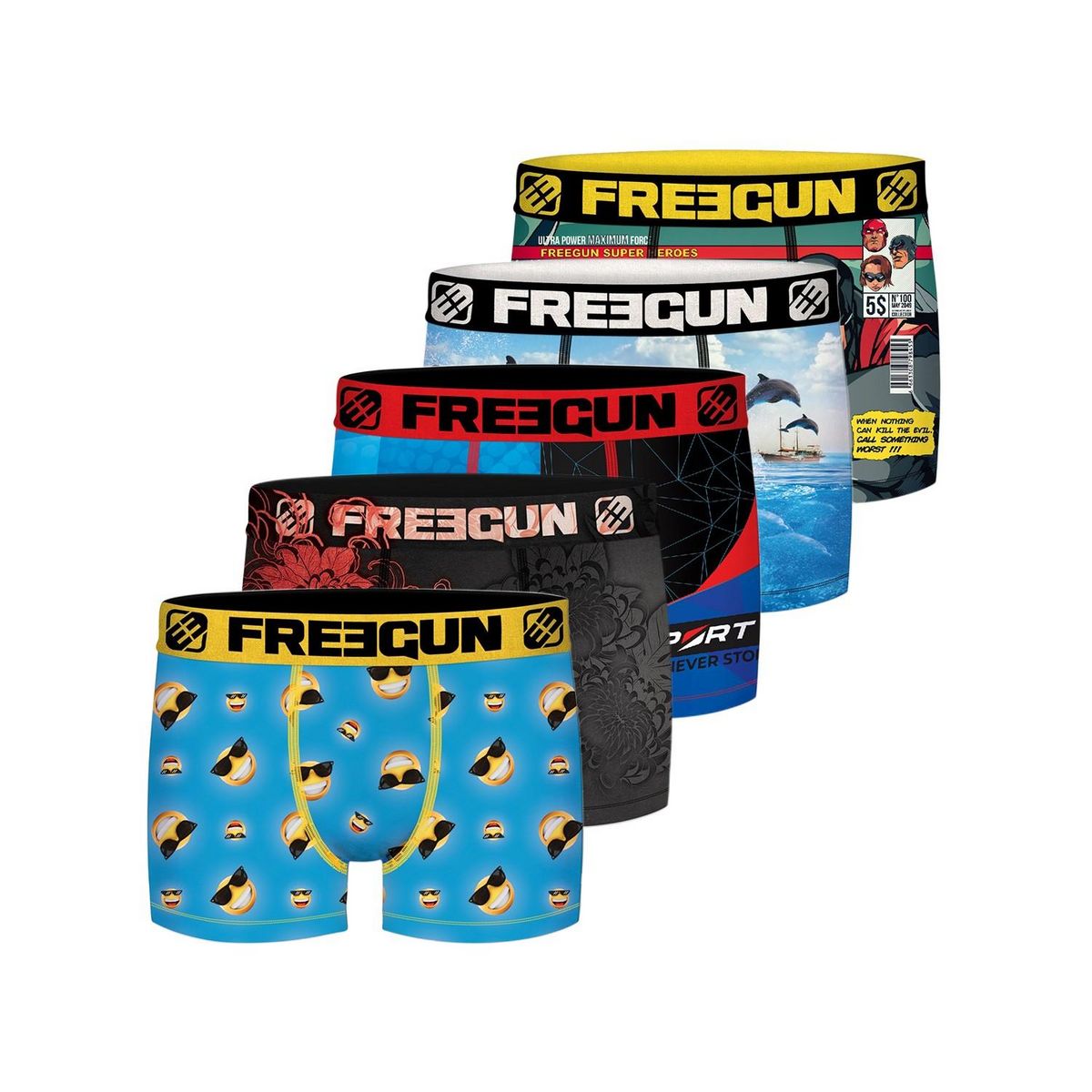 FREEGUN Pack Surprise de 5 Boxers microfibre homme