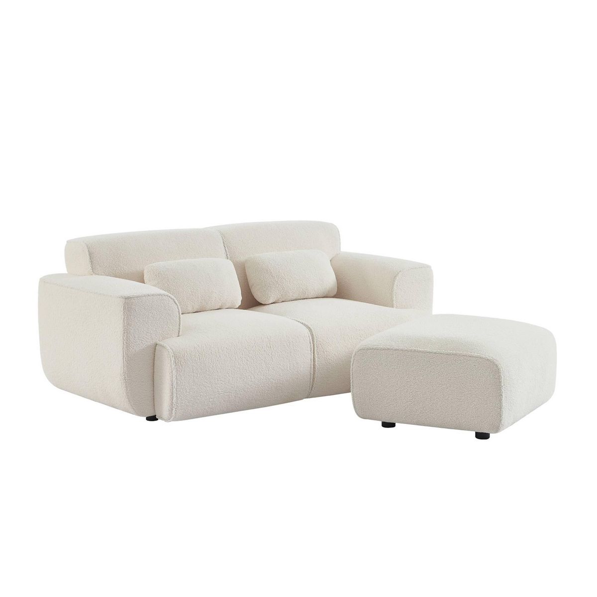 SWEEEK Pouf. module pour canapé. repose-pieds pour canapé 2 places en bouclette blanche. L 76 x P 70 x H 41cm - Wallas