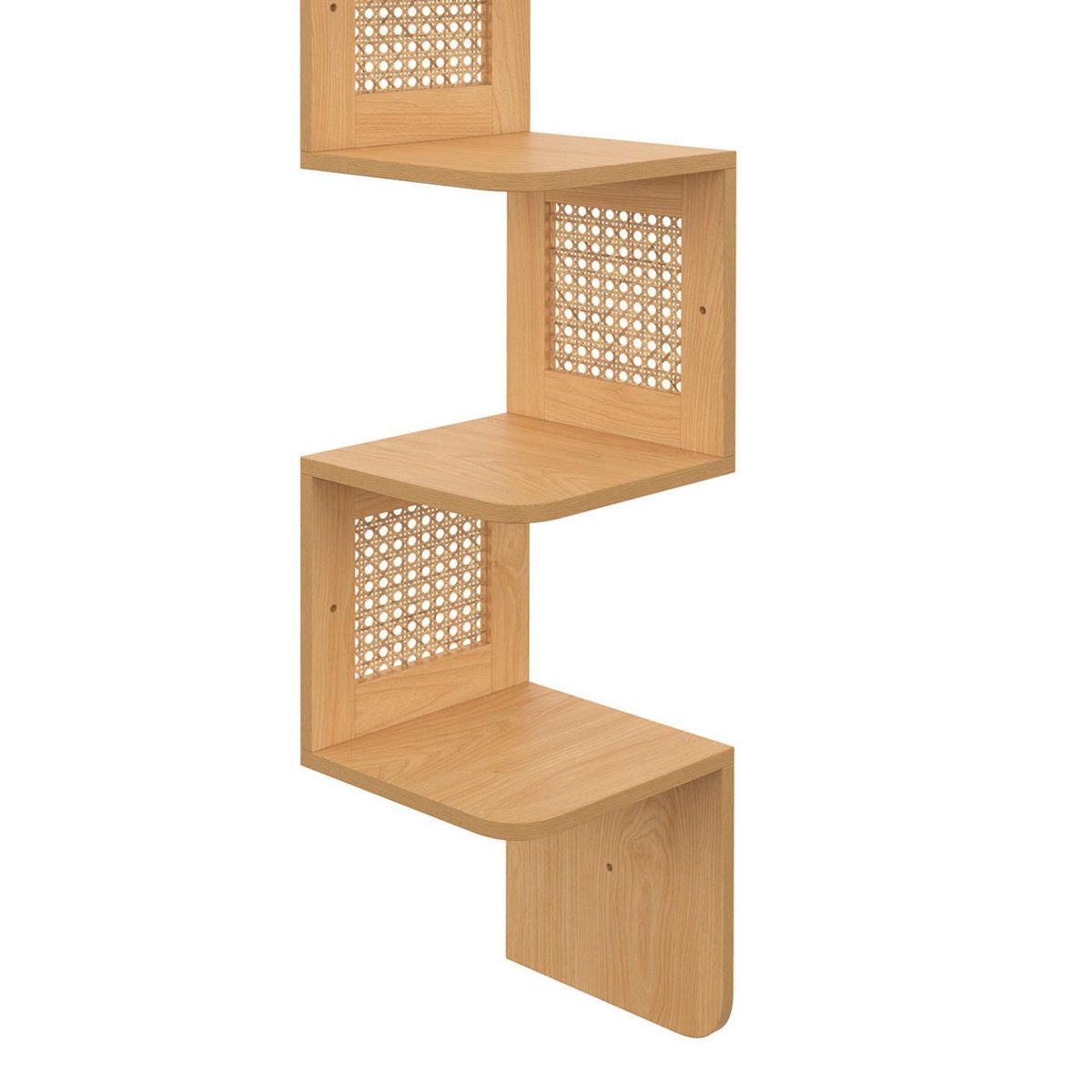 ID MARKET Etagère murale d'angle EDHEN 5 niveaux bois et cannage