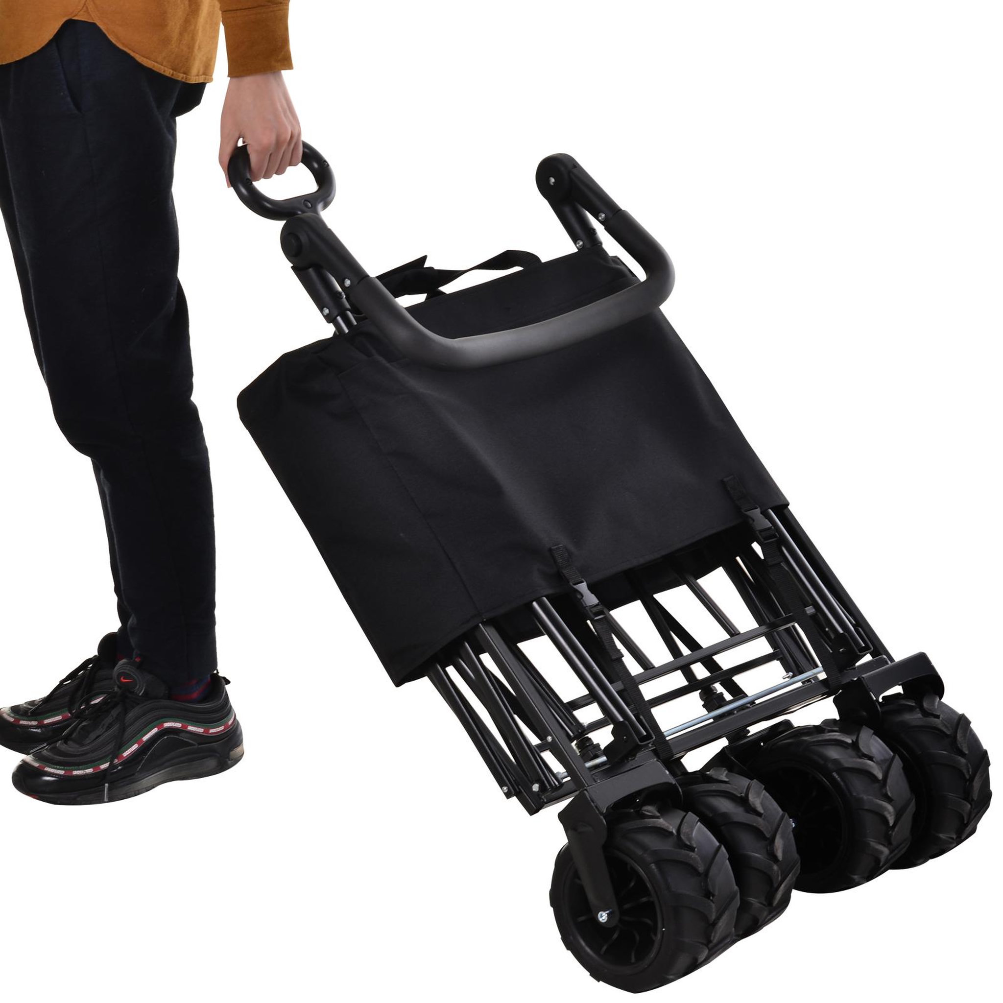 Voir la diapositive 6 : OUTSUNNY Chariot pliant avec toit, poignée, panier - chariot de plage - chariot de transport pliable tout-terrain métal oxford noir