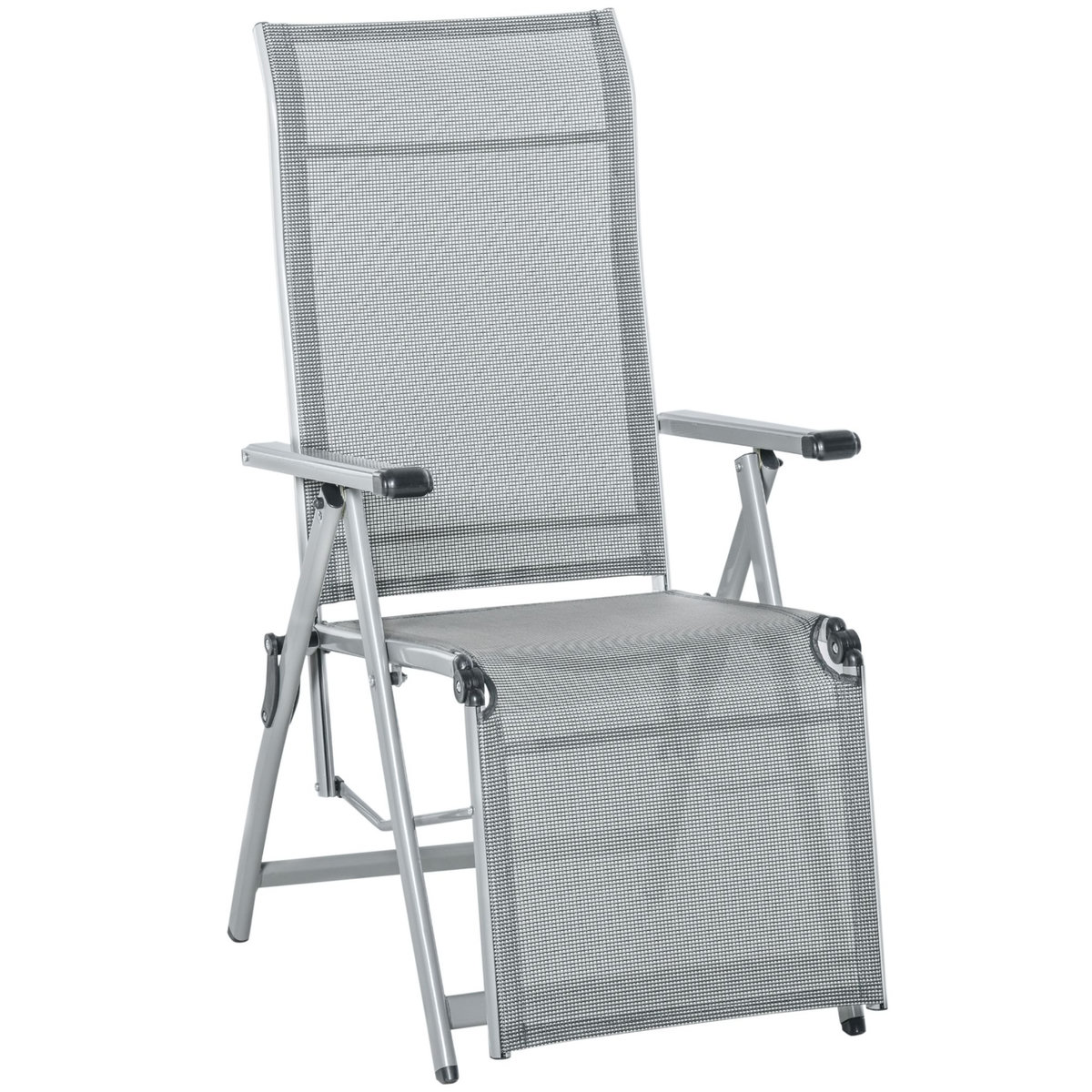 OUTSUNNY Chaise longue pliable dossier & repose-pied réglable multi-positions métal époxy textilène gris