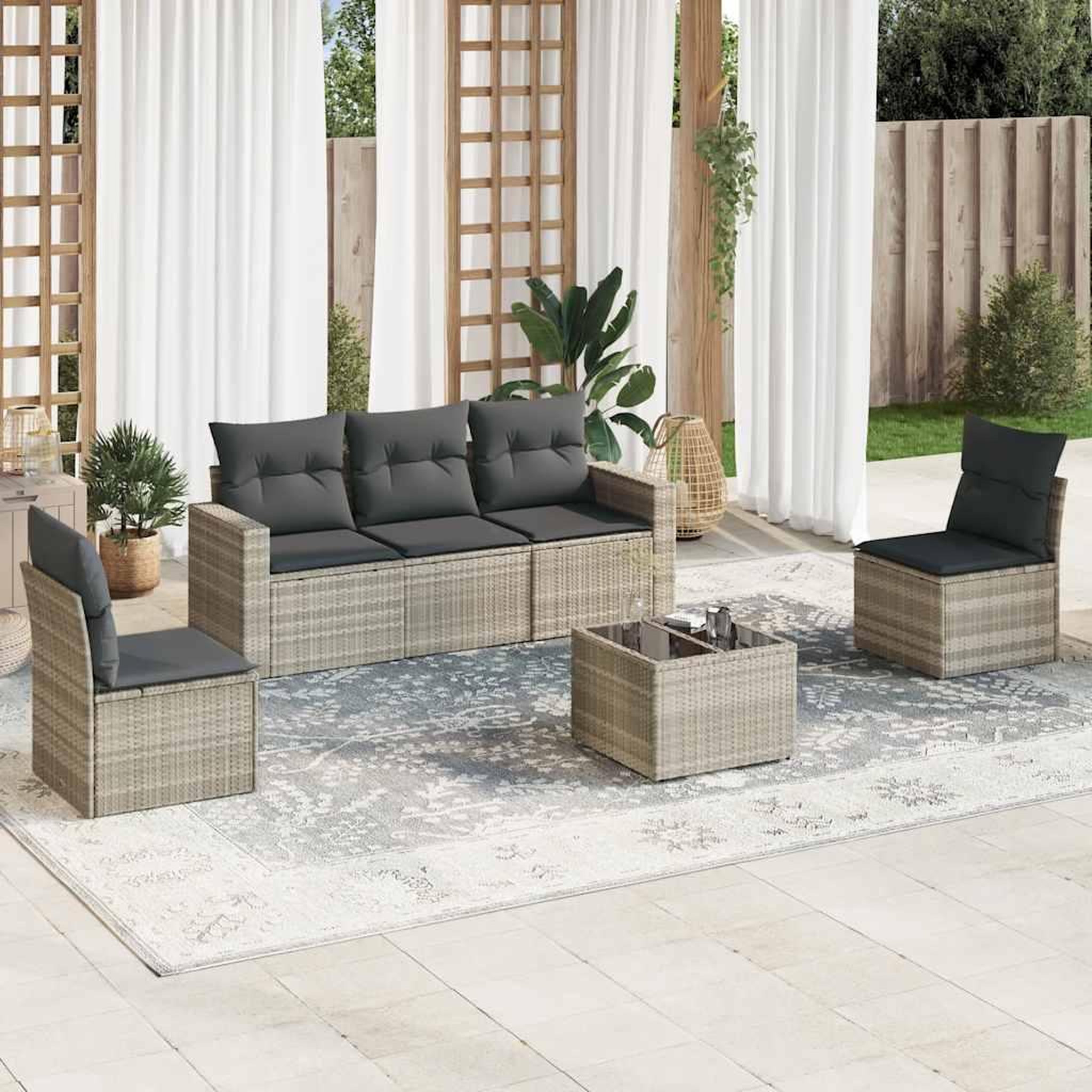 VIDAXL Salon de jardin 6 pcs avec coussins gris clair resine tressee