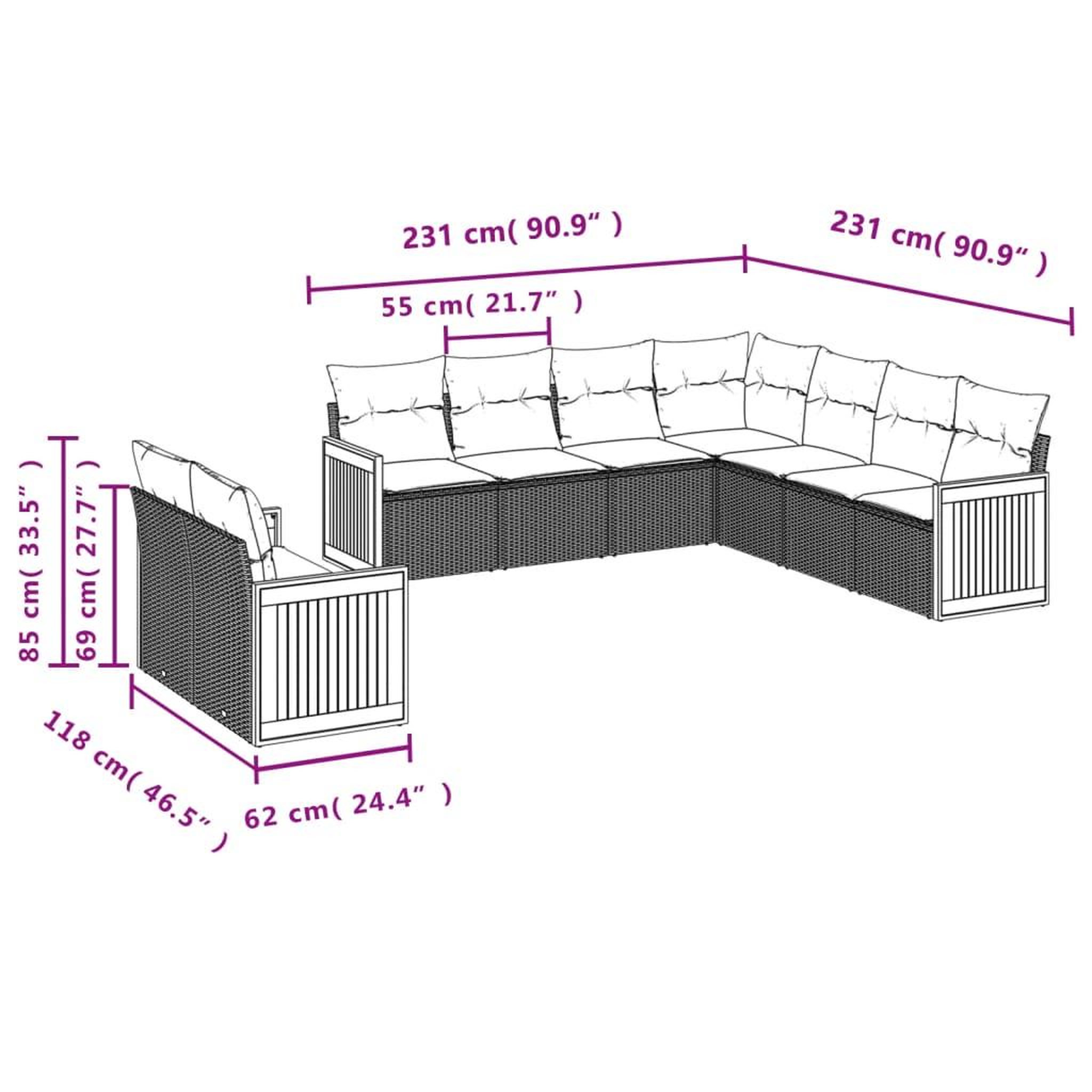 Voir la diapositive 6 : VIDAXL Salon de jardin 9 pcs avec coussins noir resine tressee