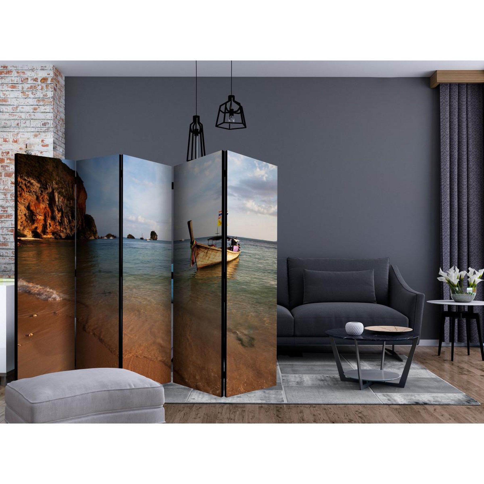 Voir la diapositive 2 : Paris Prix Paravent 5 volets  andaman sea  172x225cm
