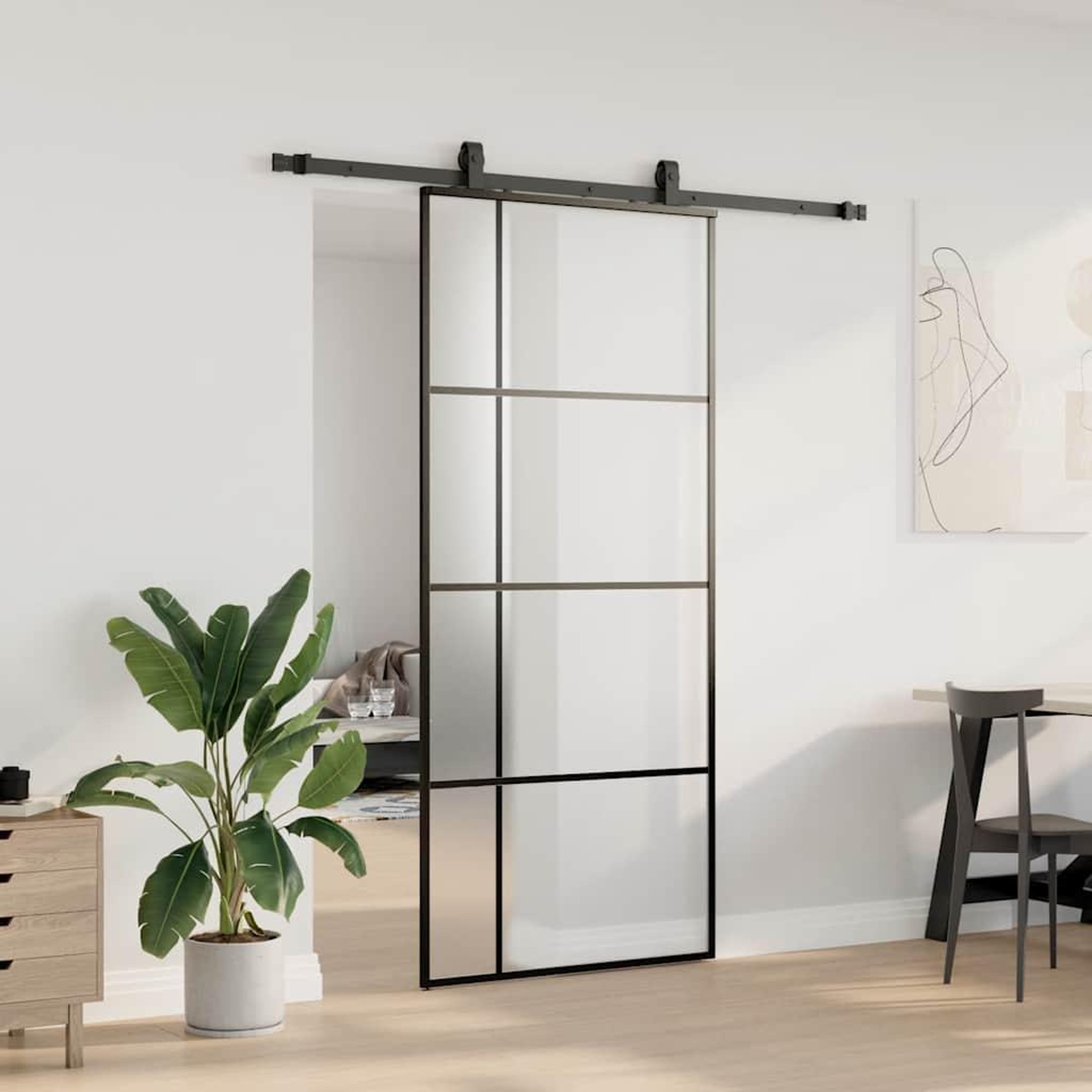 Voir la diapositive 3 : VIDAXL Porte coulissante kit de quincaillerie noir 90x205 cm verre ESG