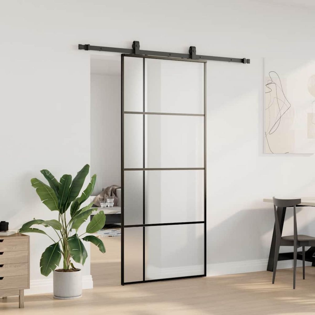 VIDAXL Porte coulissante kit de quincaillerie noir 90x205 cm verre ESG