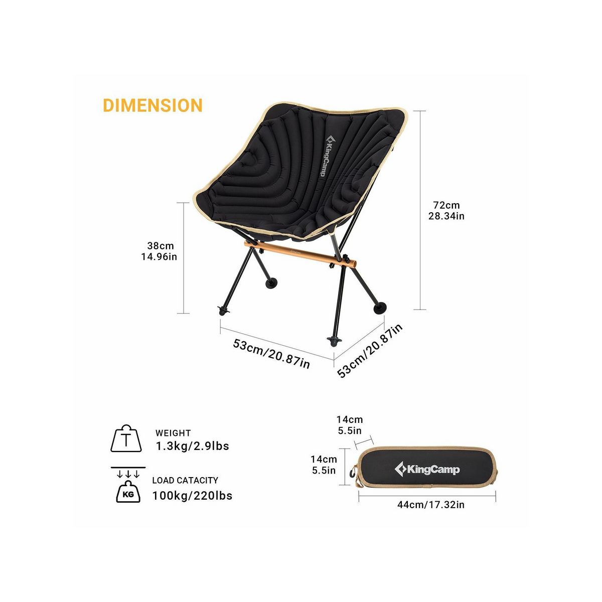 KINGCAMP Chaise de camping gonflable - Kingcamp - Noir - Sac de transport inclus