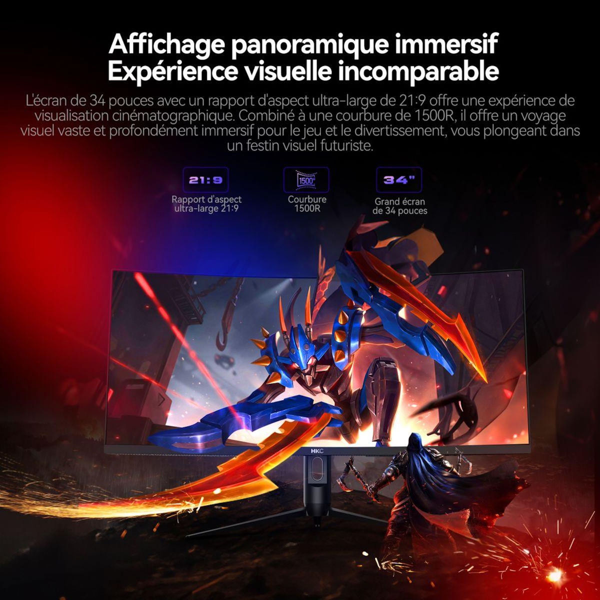 HKC Ecran PC Gamer CG345U 34  Incurvé UWQHD 200Hz VA HDR 400
