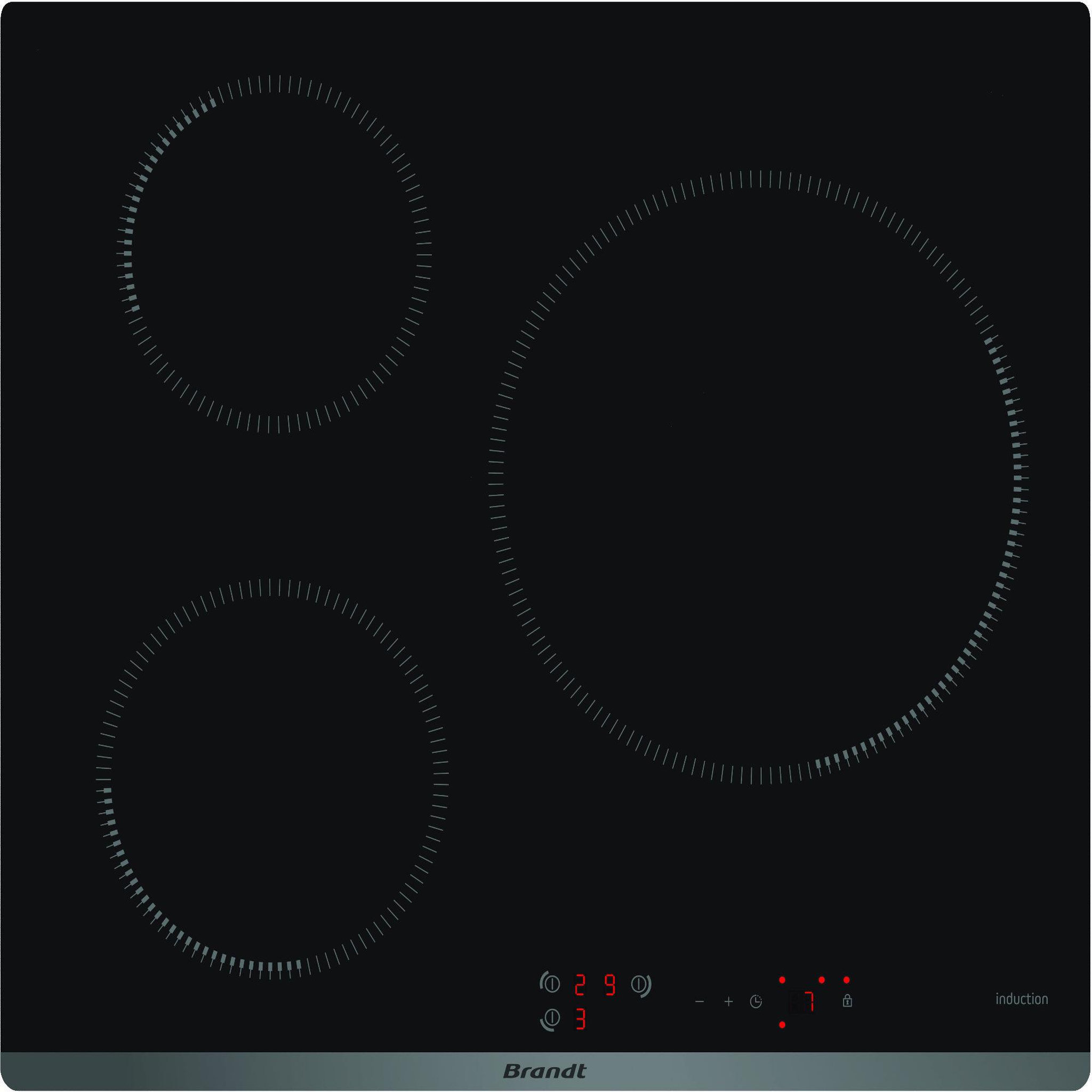 BRANDT Table de cuisson induction 60cm 3 feux 7200w - BPI6314B