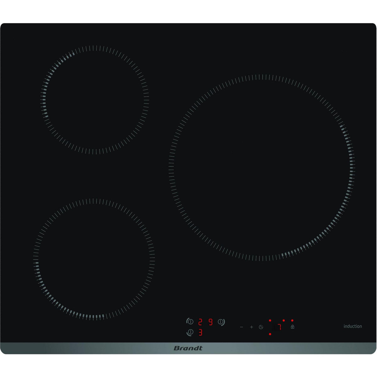 BRANDT Table de cuisson induction 60cm 3 feux 7200w - bpi6314b