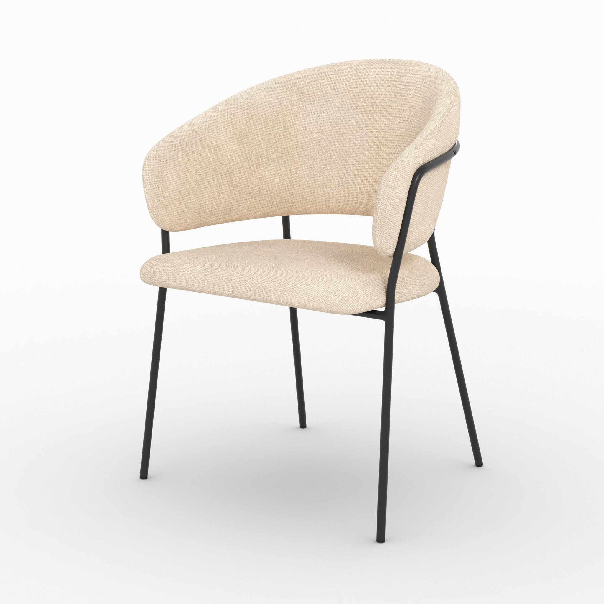 Voir la diapositive 3 : MAISON PAVANE Lot de 2 chaises en tissu beige et pieds en métal noir -amaya