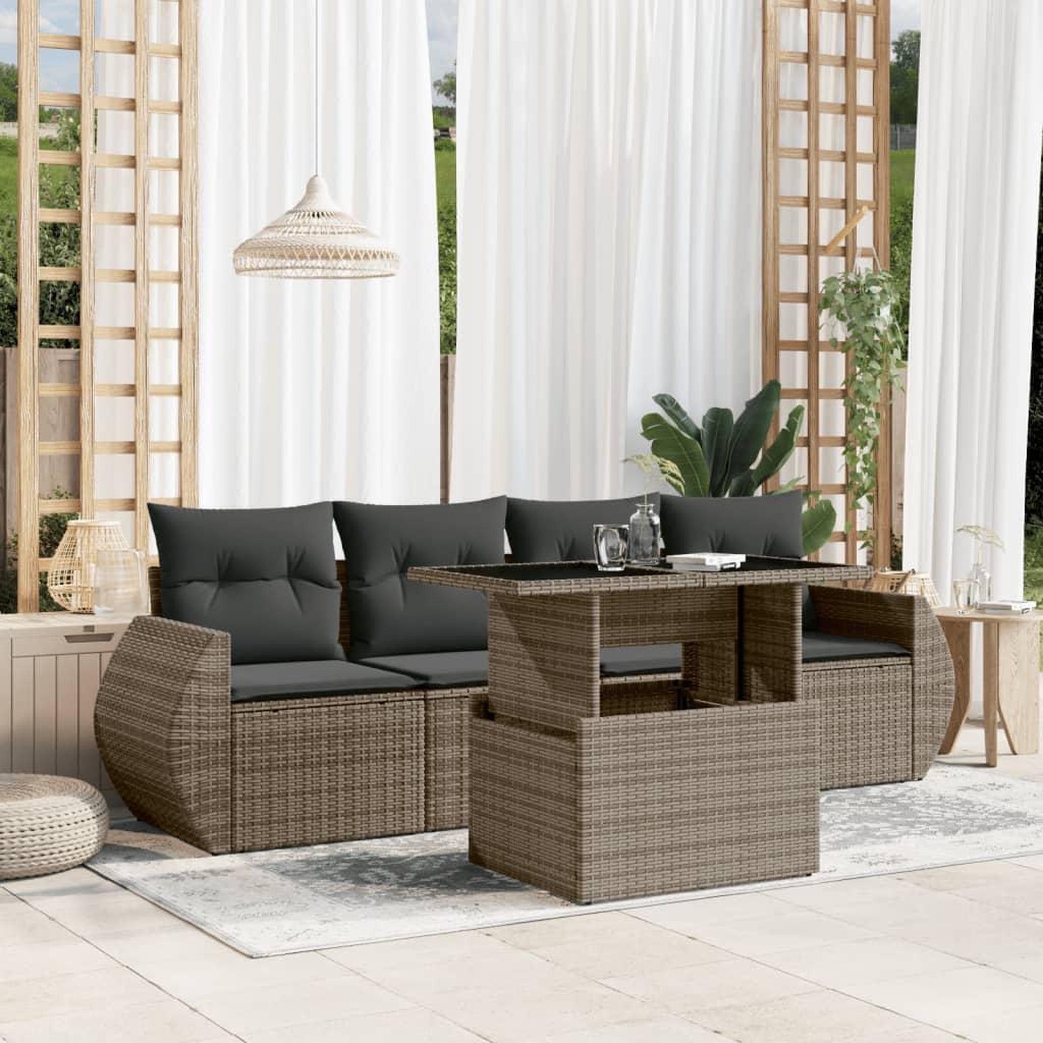 VIDAXL Salon de jardin 5 pcs avec coussins gris resine tressee