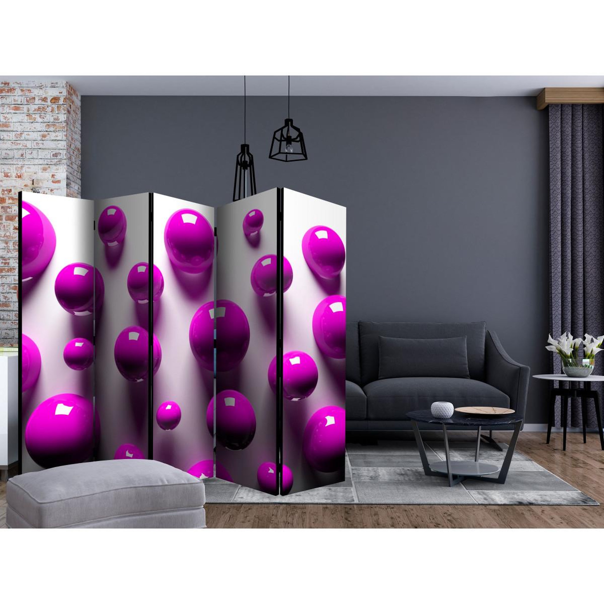 Voir la diapositive 2 : Paris Prix Paravent 5 volets  purple balls  172x225cm