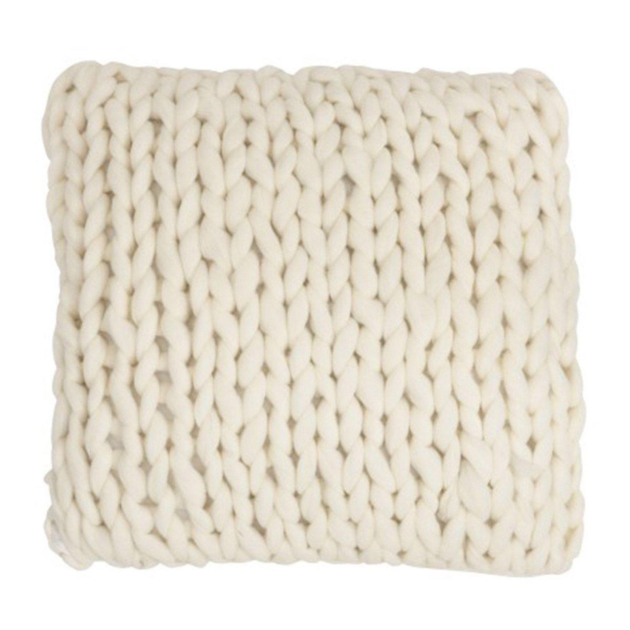Voir la diapositive 1 : J-LINE Coussin Déco Carré  Tricoté  40x40cm Blanc