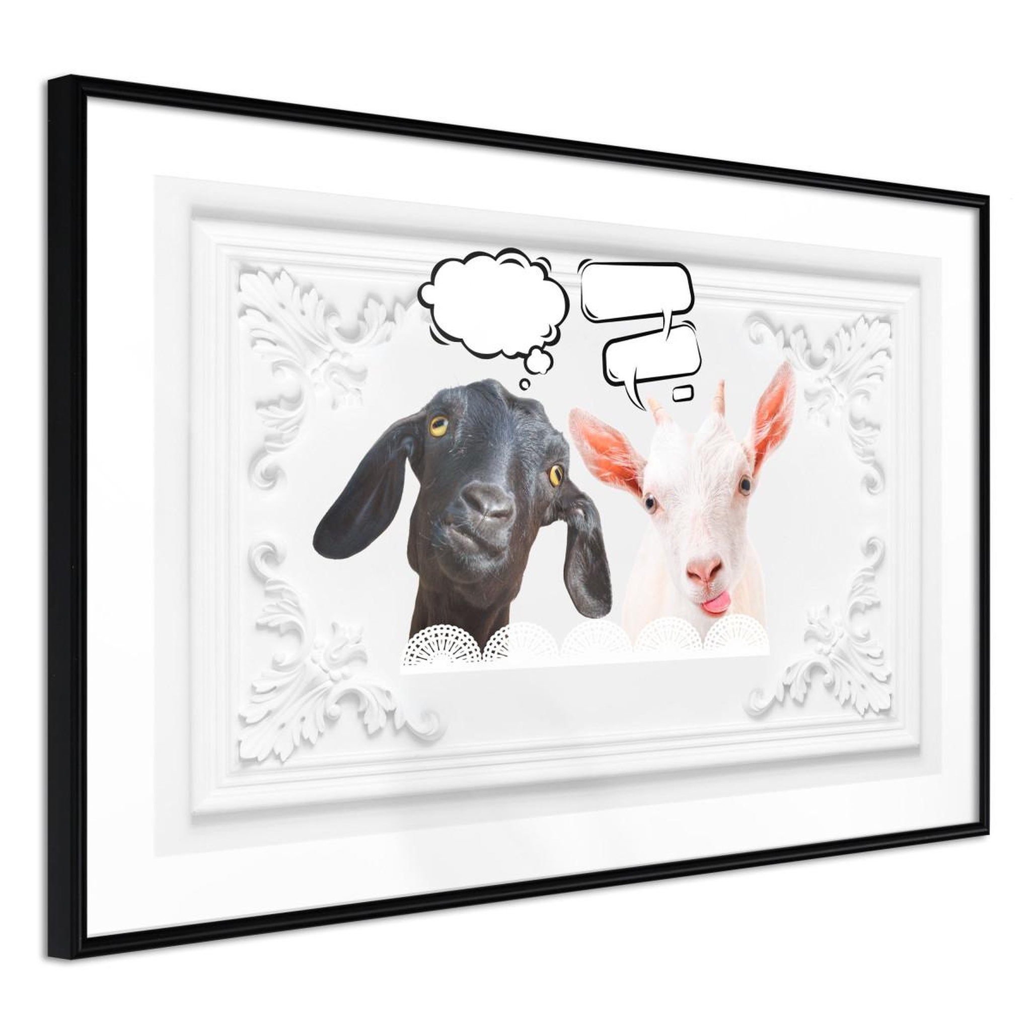 Paris Prix Affiche murale encadrée  conversation of two goats. Coloris disponibles : Jaune, Noir
