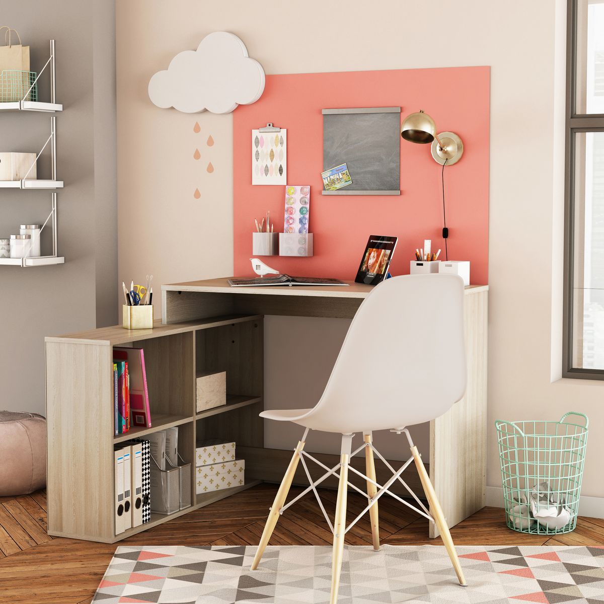 Bureau d'angle droit ou gauche avec rangements L112cm MAX