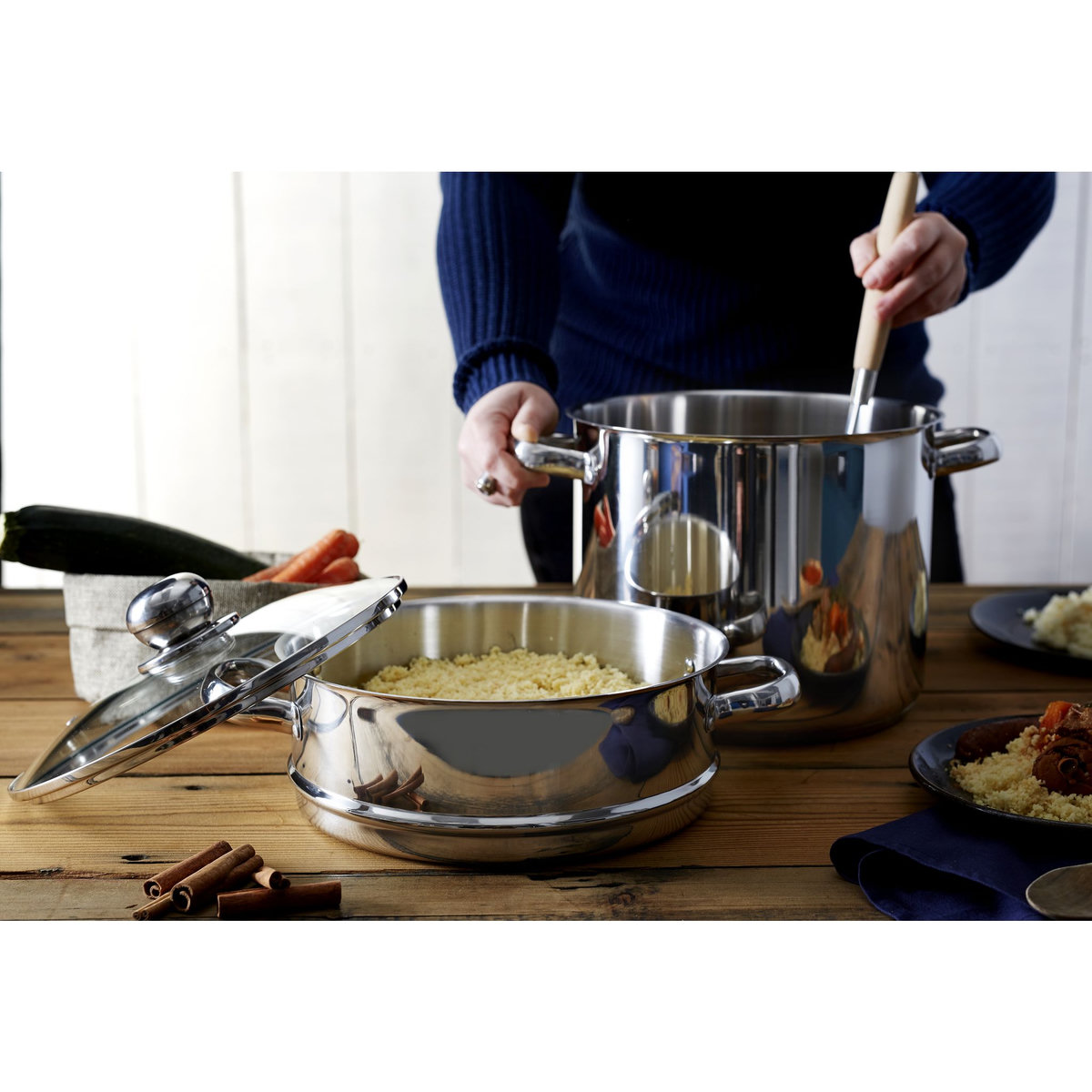 BAUMALU Couscoussier 30 cm en inox 16 L avec couvercle en verre