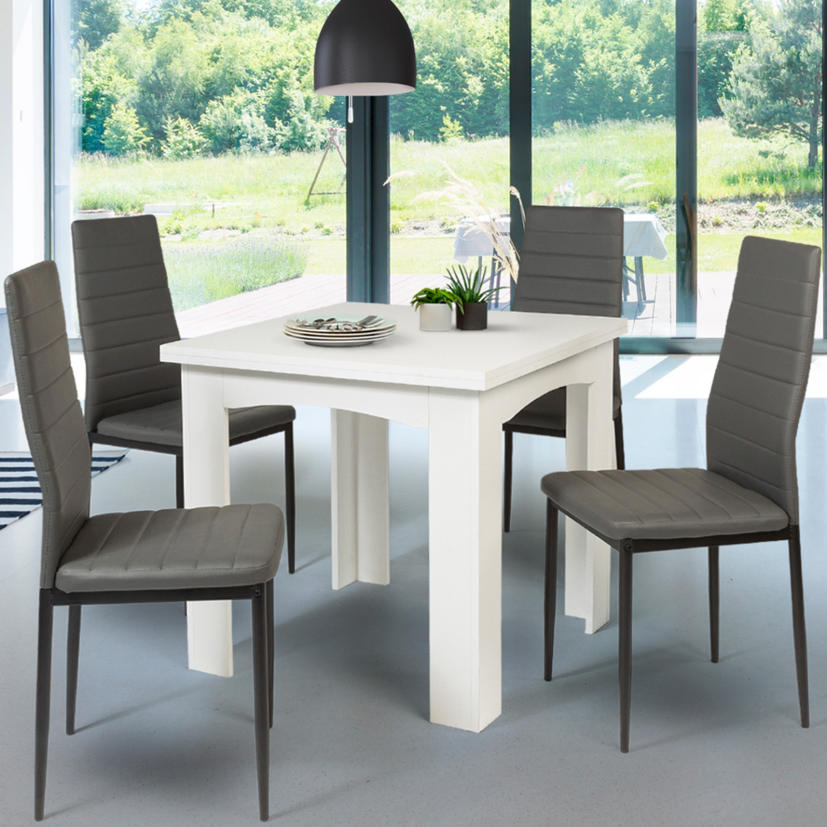 ID MARKET Table à manger extensible rectangle DONA 4-8 personnes blanche 80-160 cm
