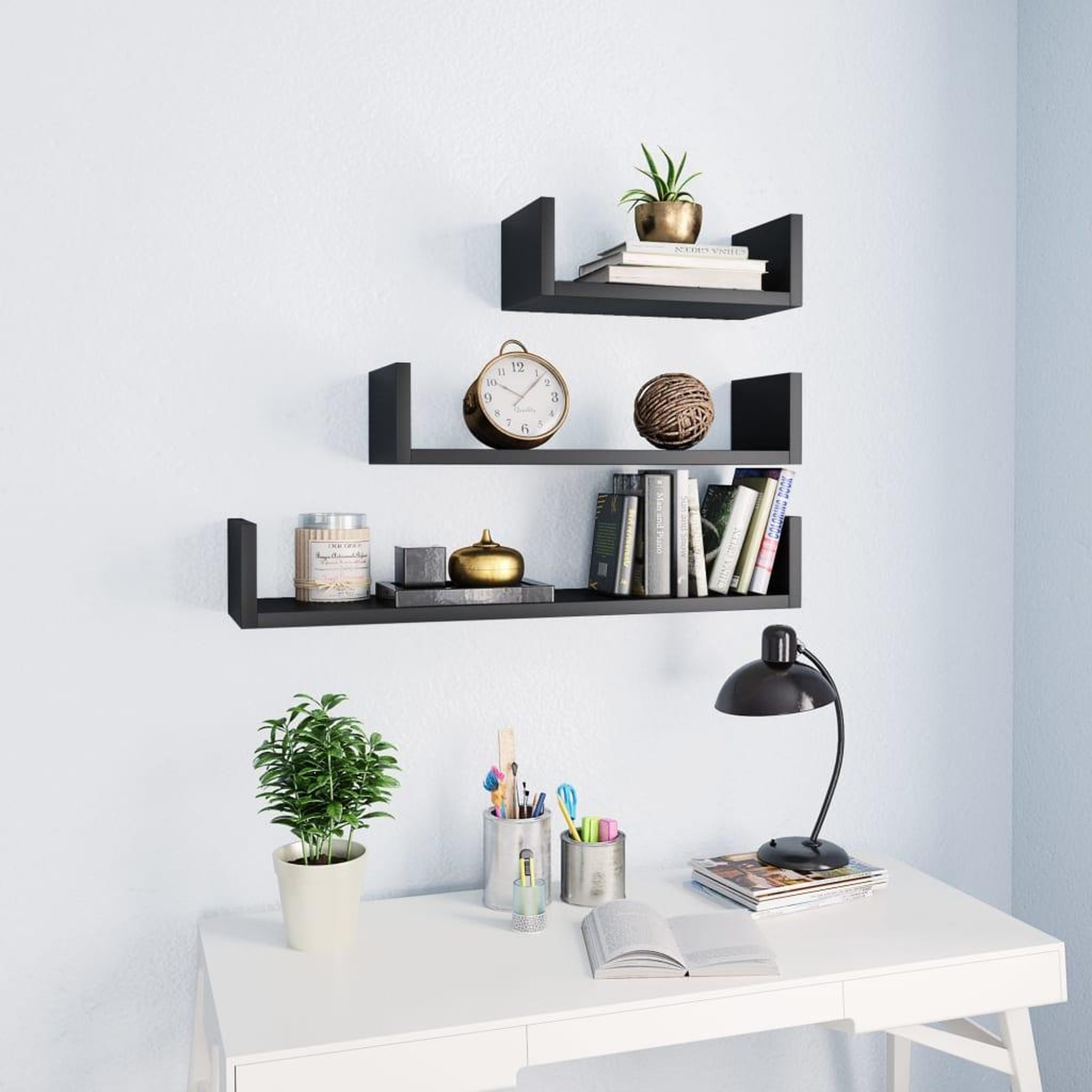Voir la diapositive 1 : VIDAXL Etageres murales 3 pcs Noir Bois d'ingenierie