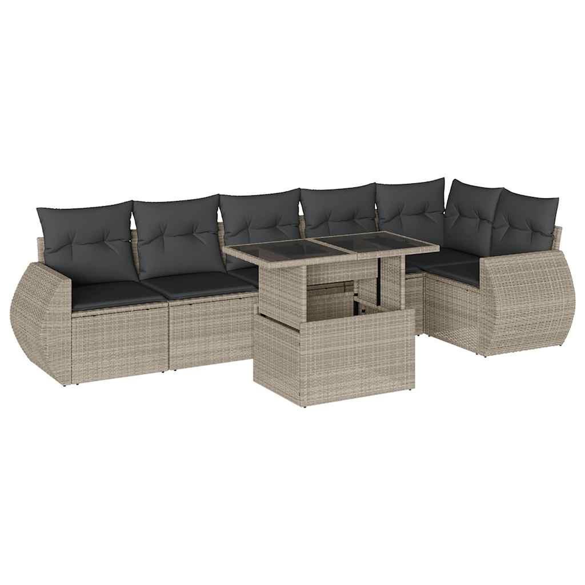 Voir la diapositive 2 : VIDAXL Salon de jardin avec coussins 7 pcs gris clair resine tressee