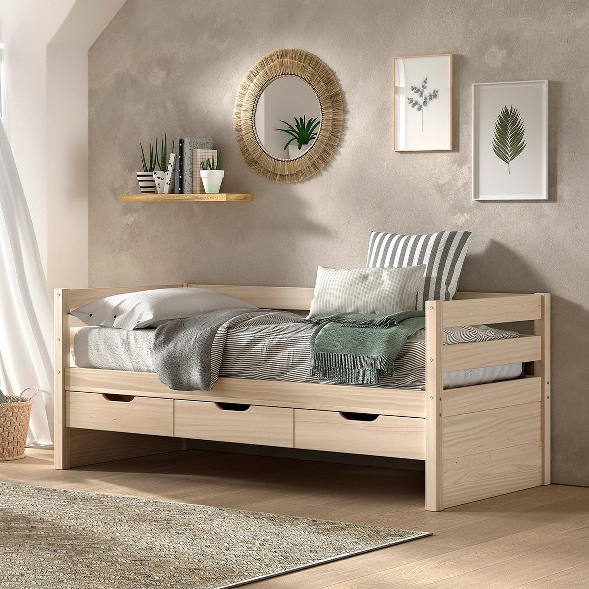 Voir la diapositive 4 : Paris Prix Pack - lit capitaine & 3 tiroirs  margrit  90x200cm naturel