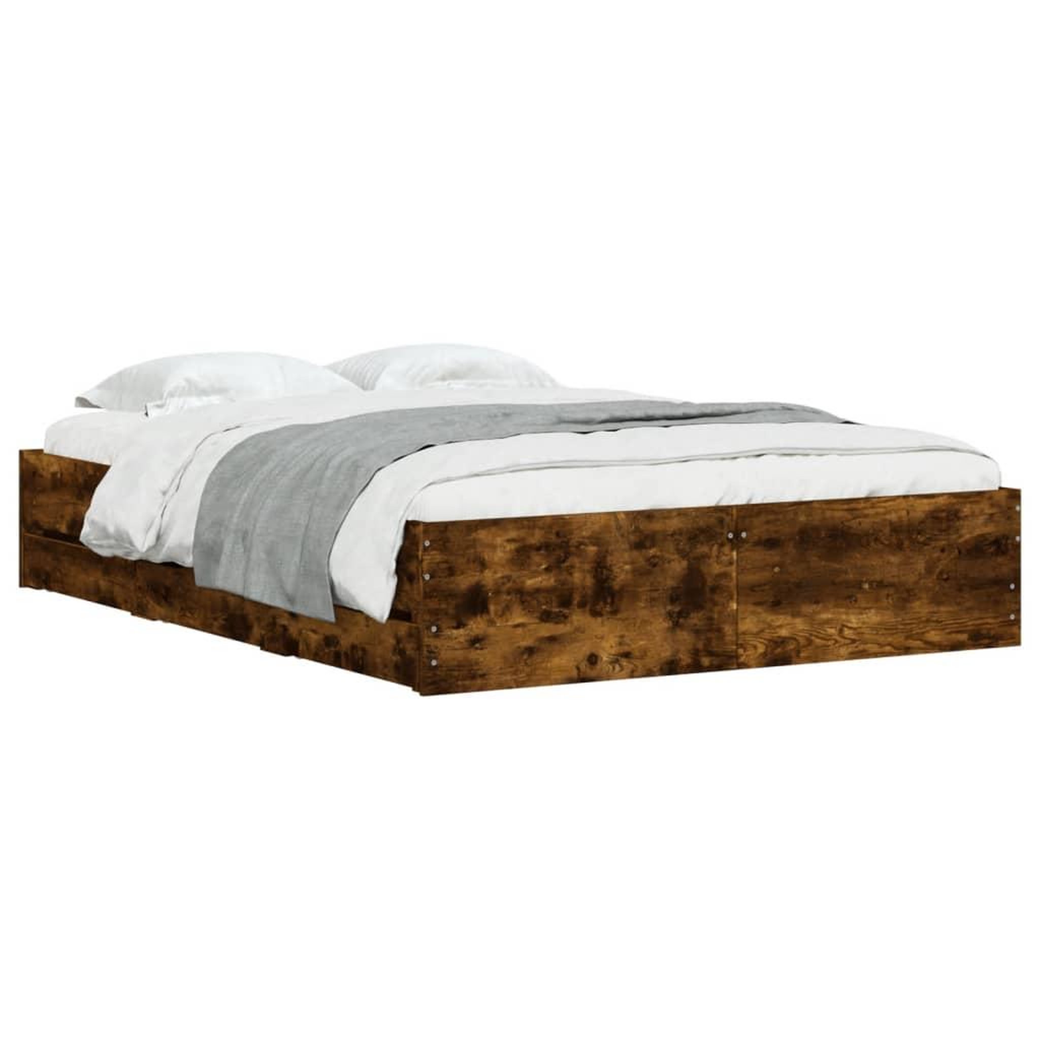 Voir la diapositive 3 : VIDAXL Cadre de lit avec tiroirs sans matelas chene fume 120x190 cm
