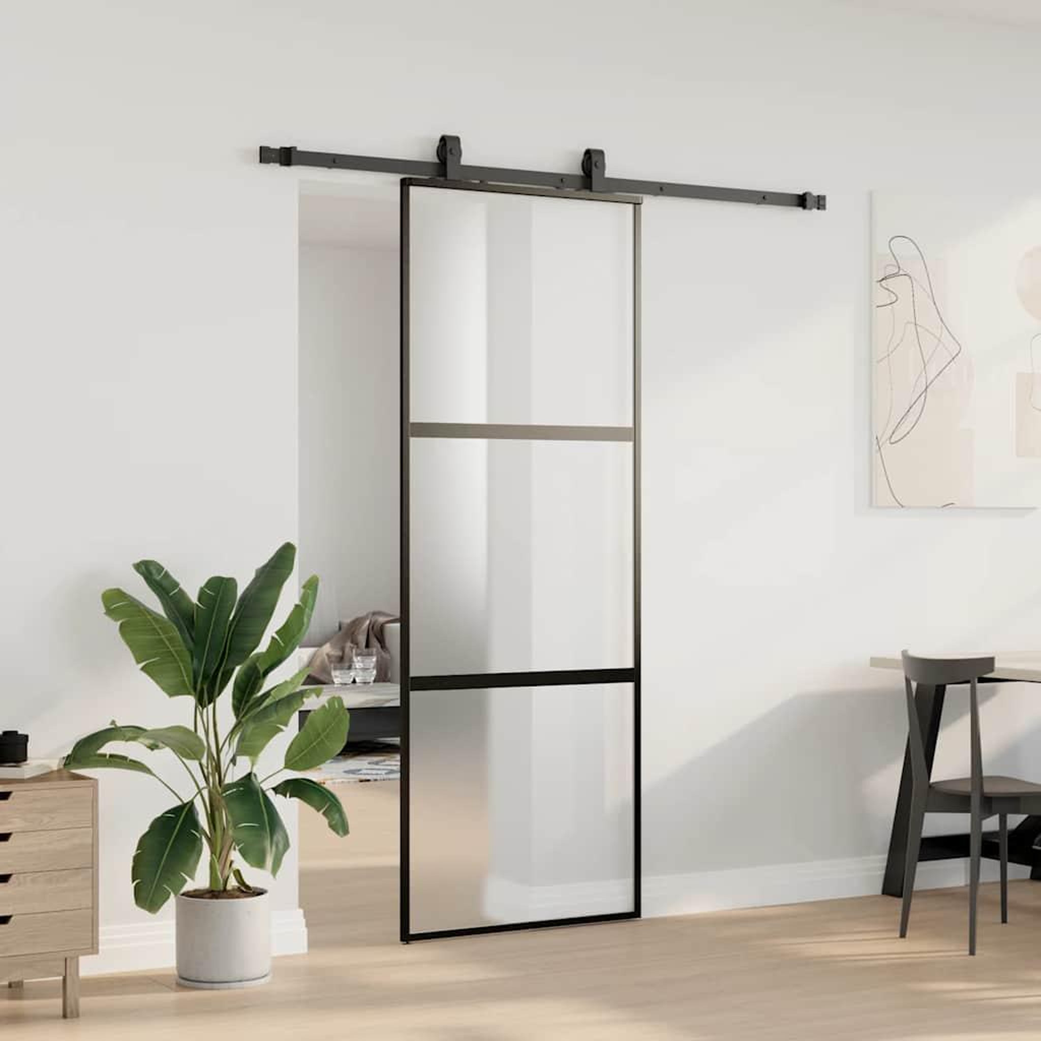 Voir la diapositive 3 : VIDAXL Porte coulissante kit quincaillerie noir 76x205 cm verre trempe