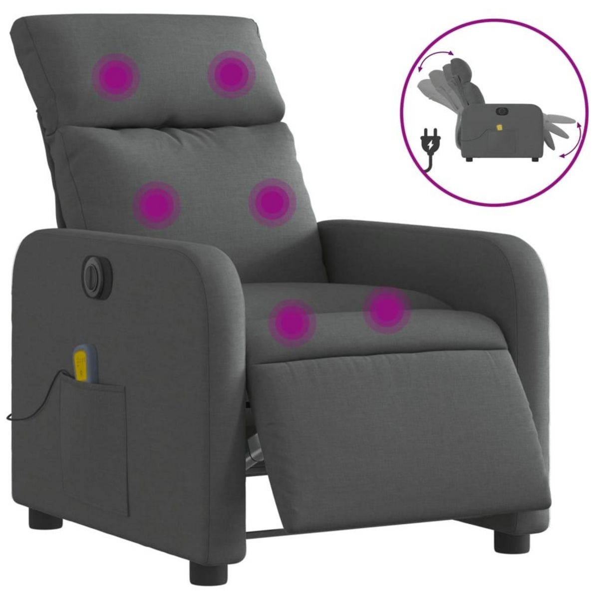 VIDAXL Fauteuil inclinable de massage electrique gris fonce tissu