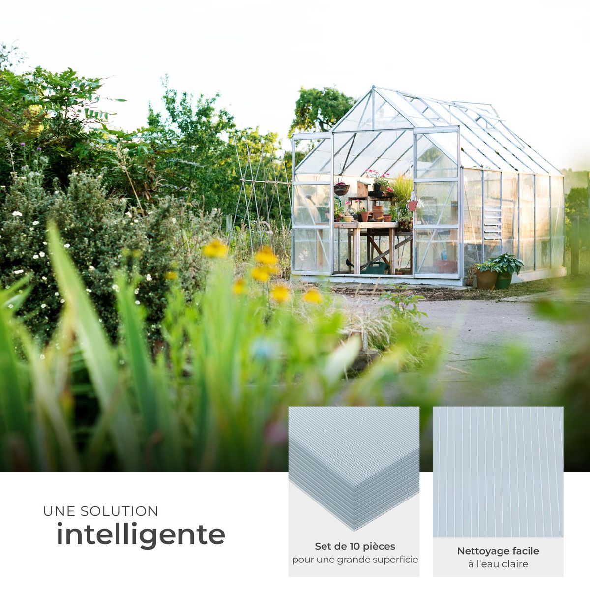 tectake Lot de 10 plaques doubles paroi 7,32 m² surface totale découpable blanc transparent