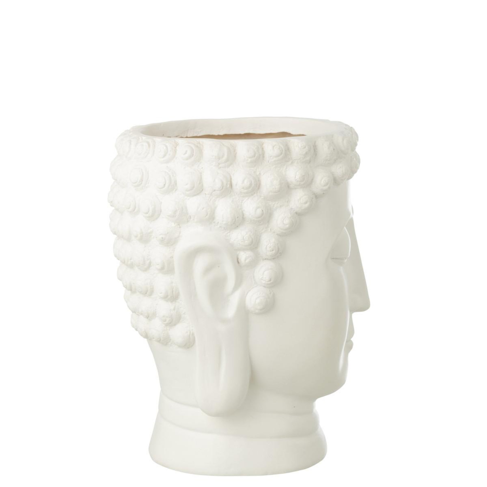 Voir la diapositive 2 : J-LINE Cache-pot tête de bouddha  bodhi  33cm blanc