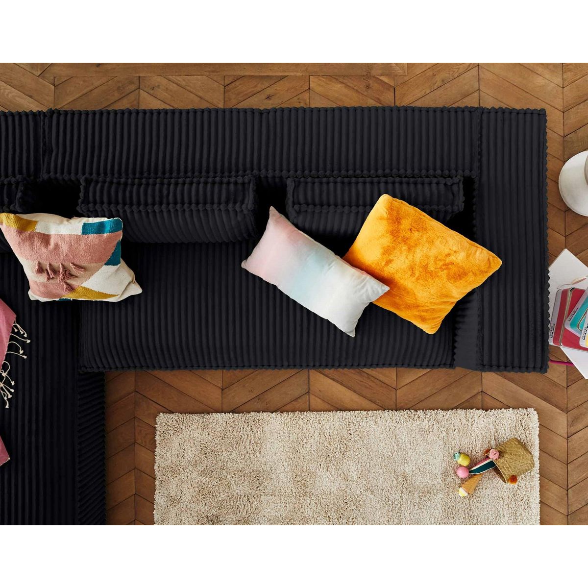 LISA DESIGN Stella - canapé d'angle gauche - 4 places - en velours côtelé grosses côtes