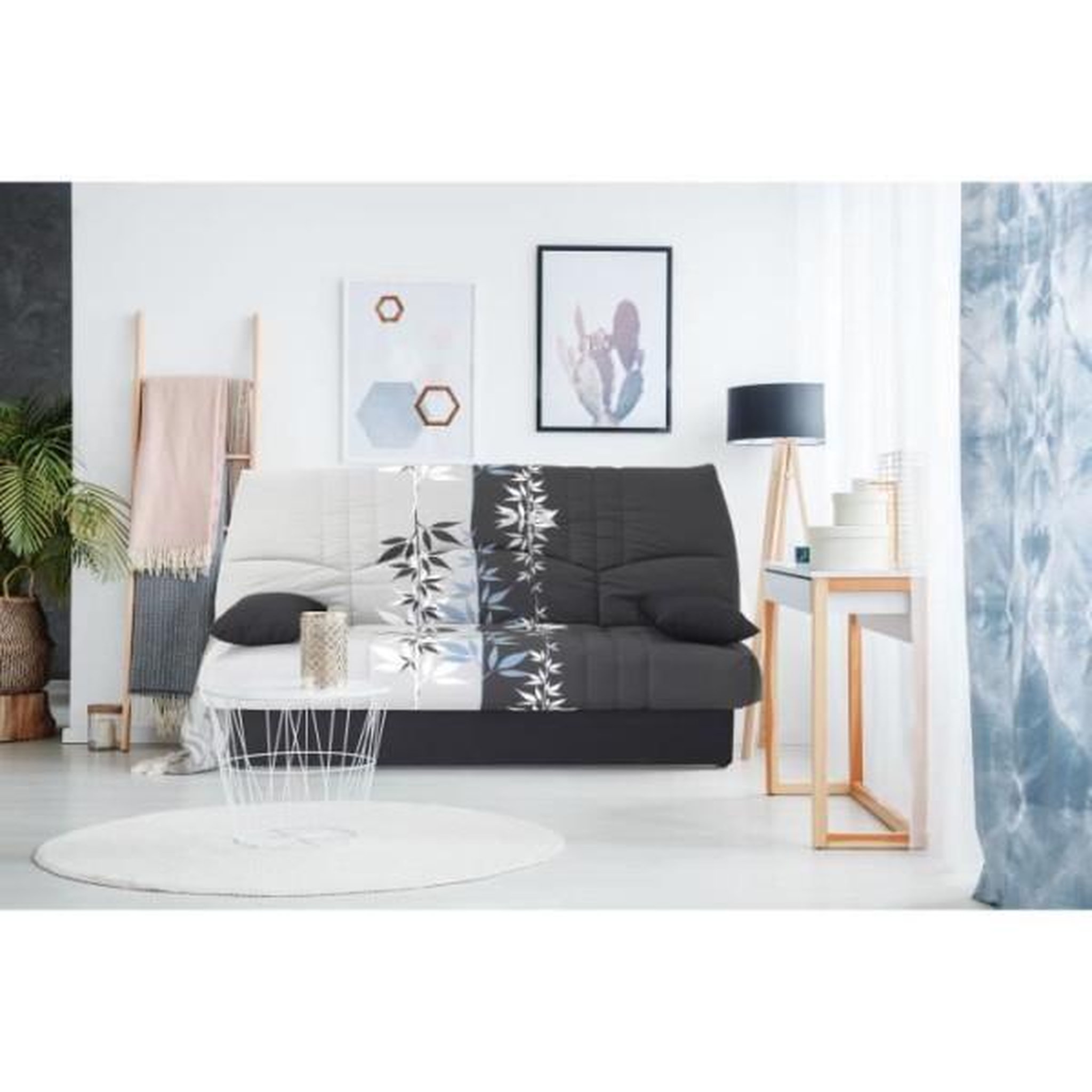 Voir la diapositive 2 : MARKET24 Clic clac 3 places DREAM - Tissu 100% Coton imprimé Ramage - Couchage 125x190 cm - L190 x P92 x H96 cm