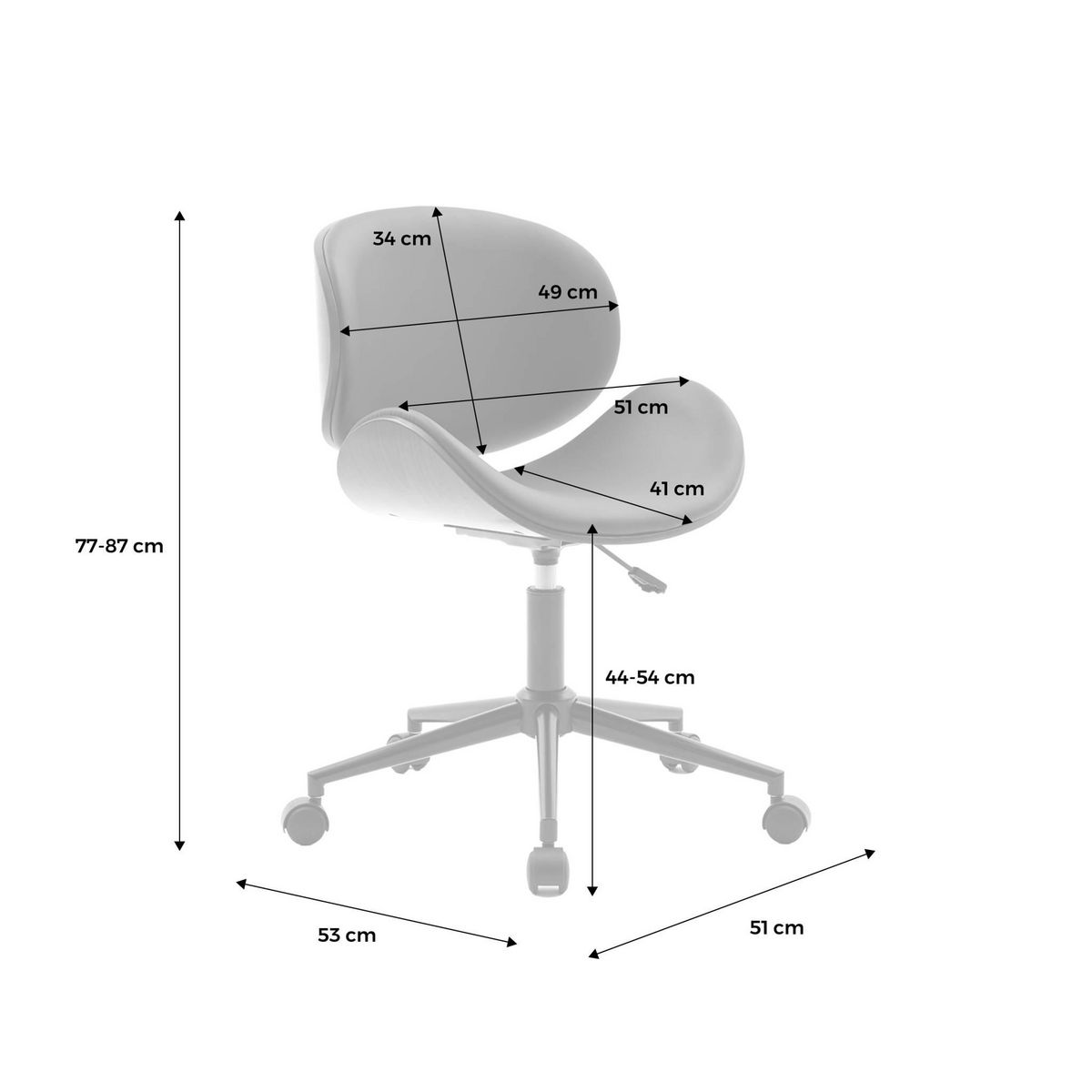 SWEEEK Chaise de bureau à roulettes décor bois courbé et simili cuir