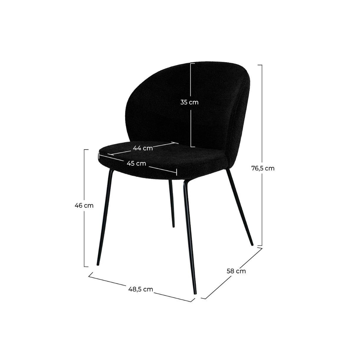 Rendez vous déco Lot de 2 chaises en tissu bouclé noir et pieds en métal-Groom