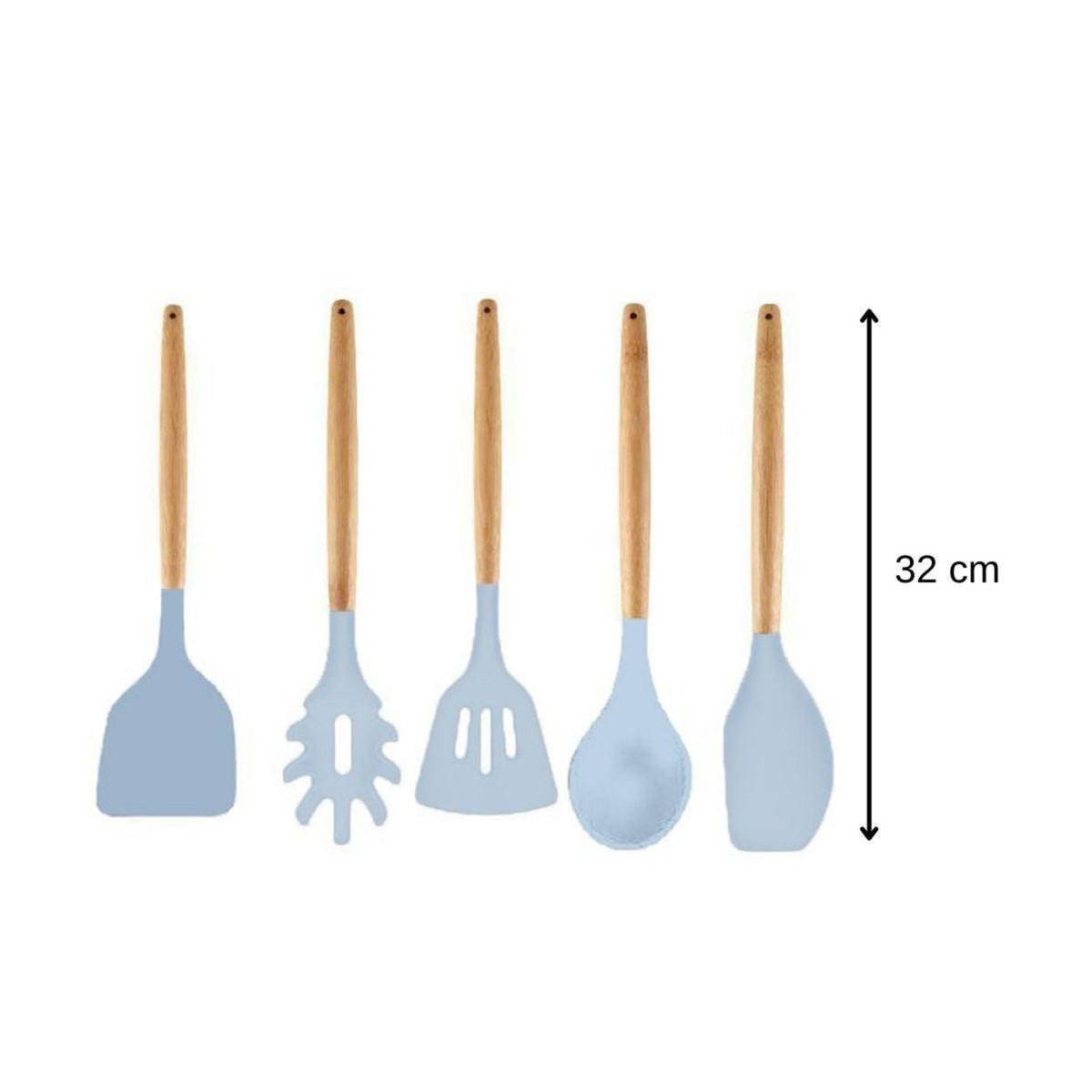 Fackelmann Set d'ustensiles de cuisine en bois avec pot de rangement 32 cm Fackelmann