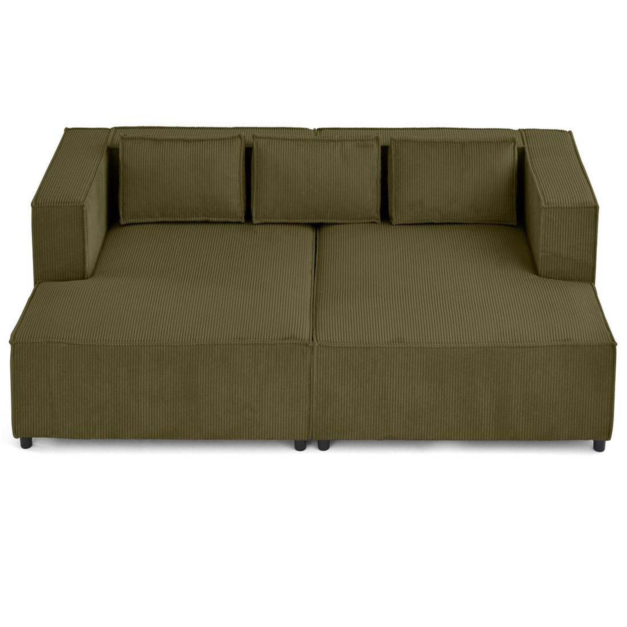 Voir la diapositive 3 : LISA DESIGN Stella - canapé droit 3 places avec double méridienne - assise profonde - en velours côtelé
