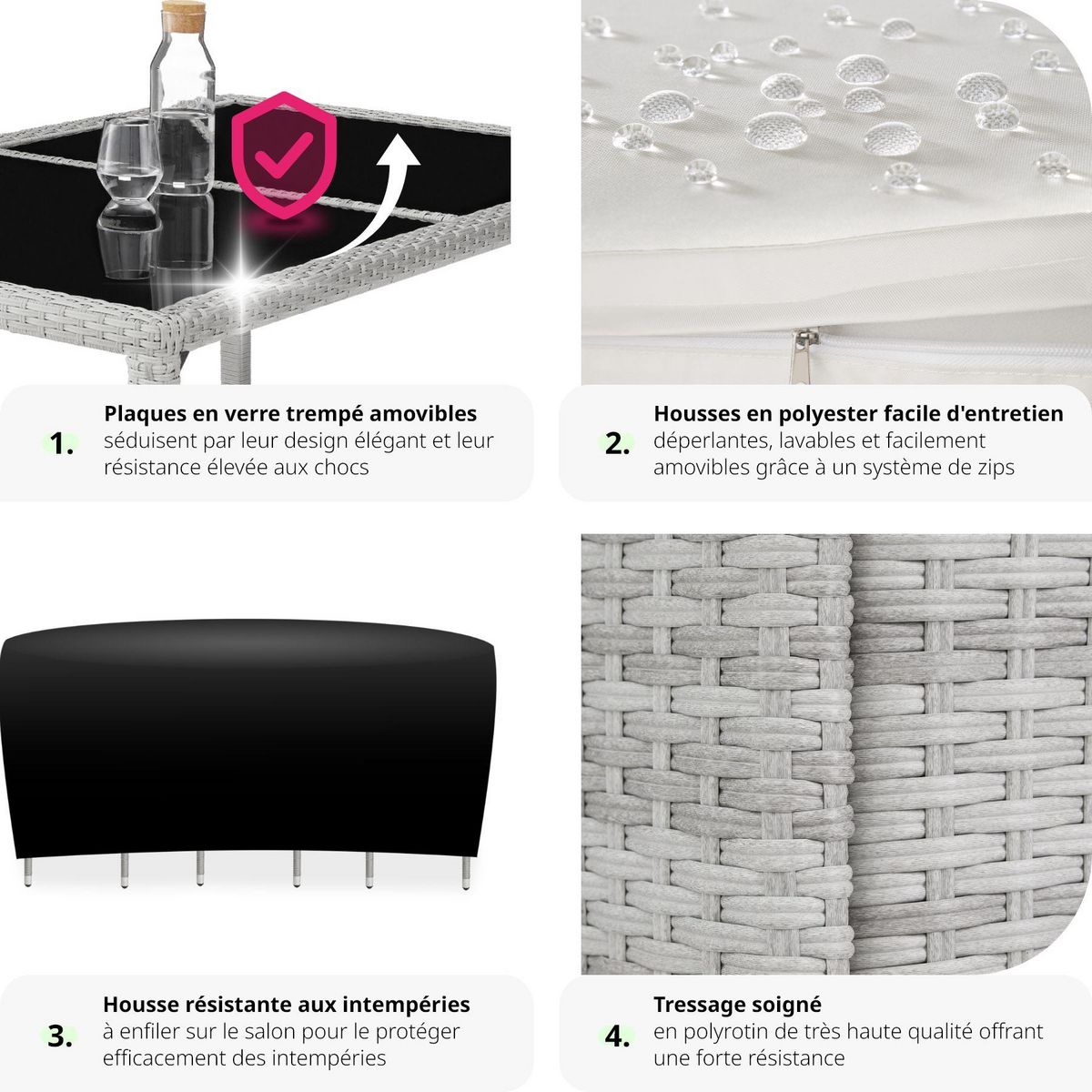 tectake Salon de jardin pour 6 personnes gris clair/crème