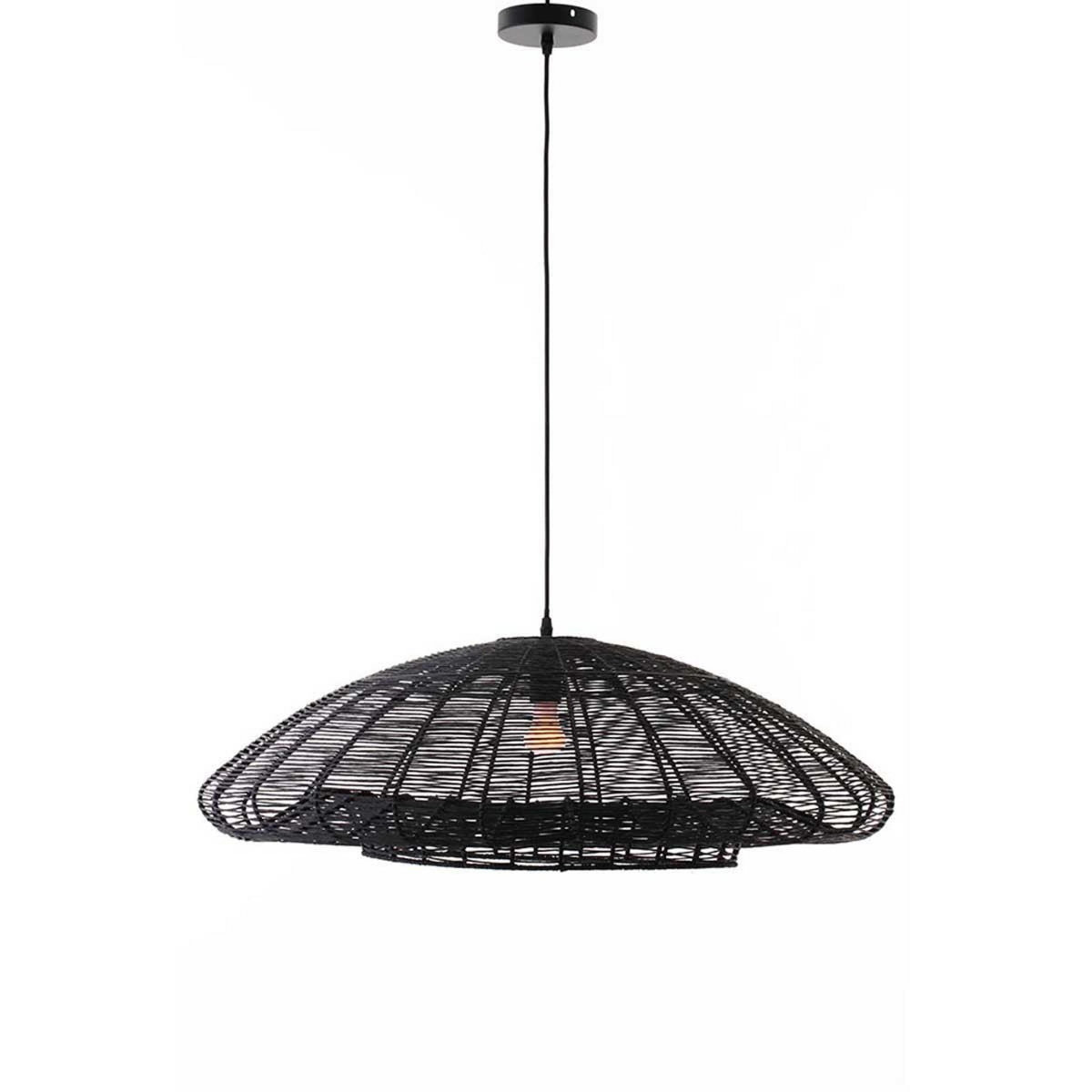 Lumisky Suspension d'extérieur avec cable ALBA Noir Fibre naturelle D80CM
