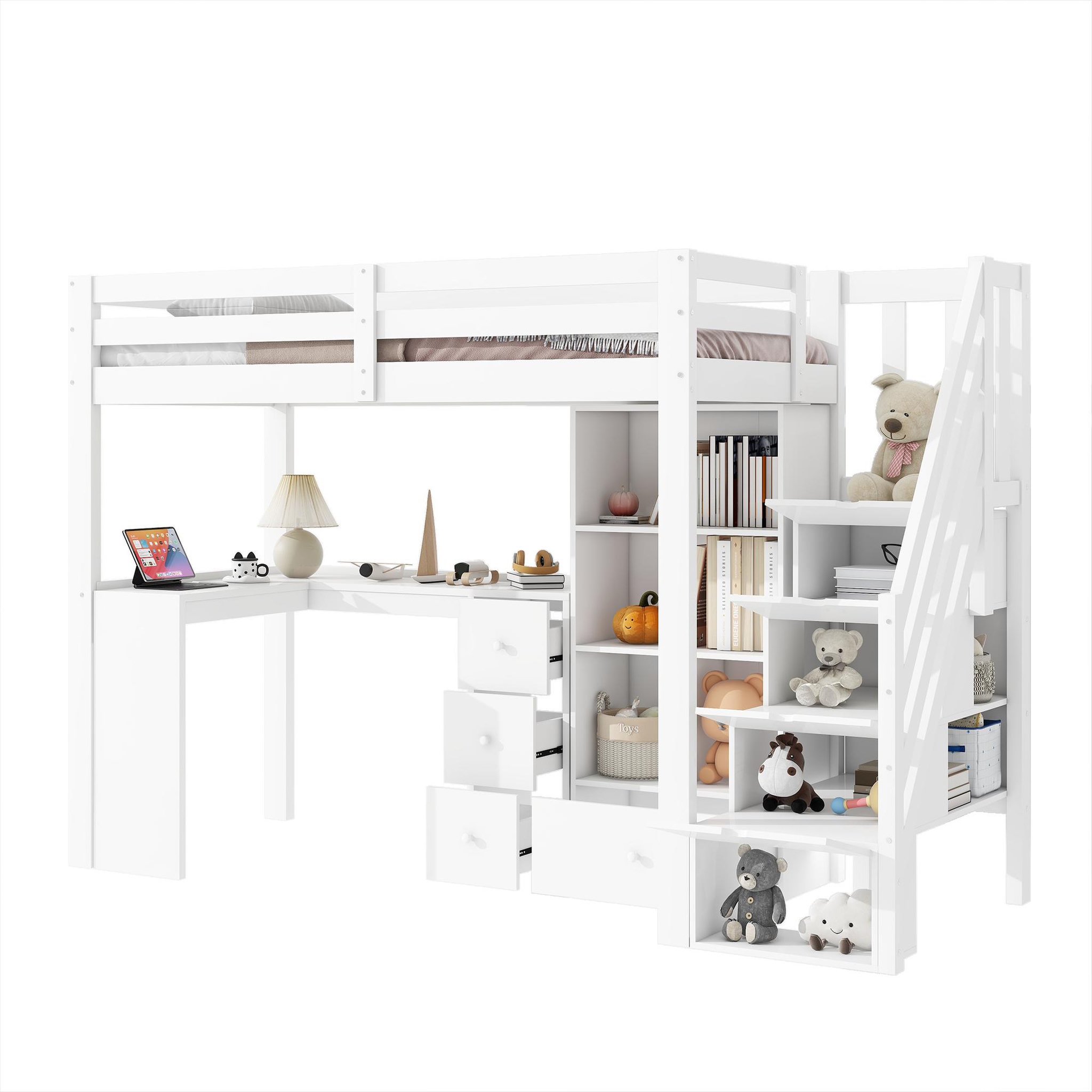 MERAX Lit combiné enfant 90x200 cm coloris blanc pin
