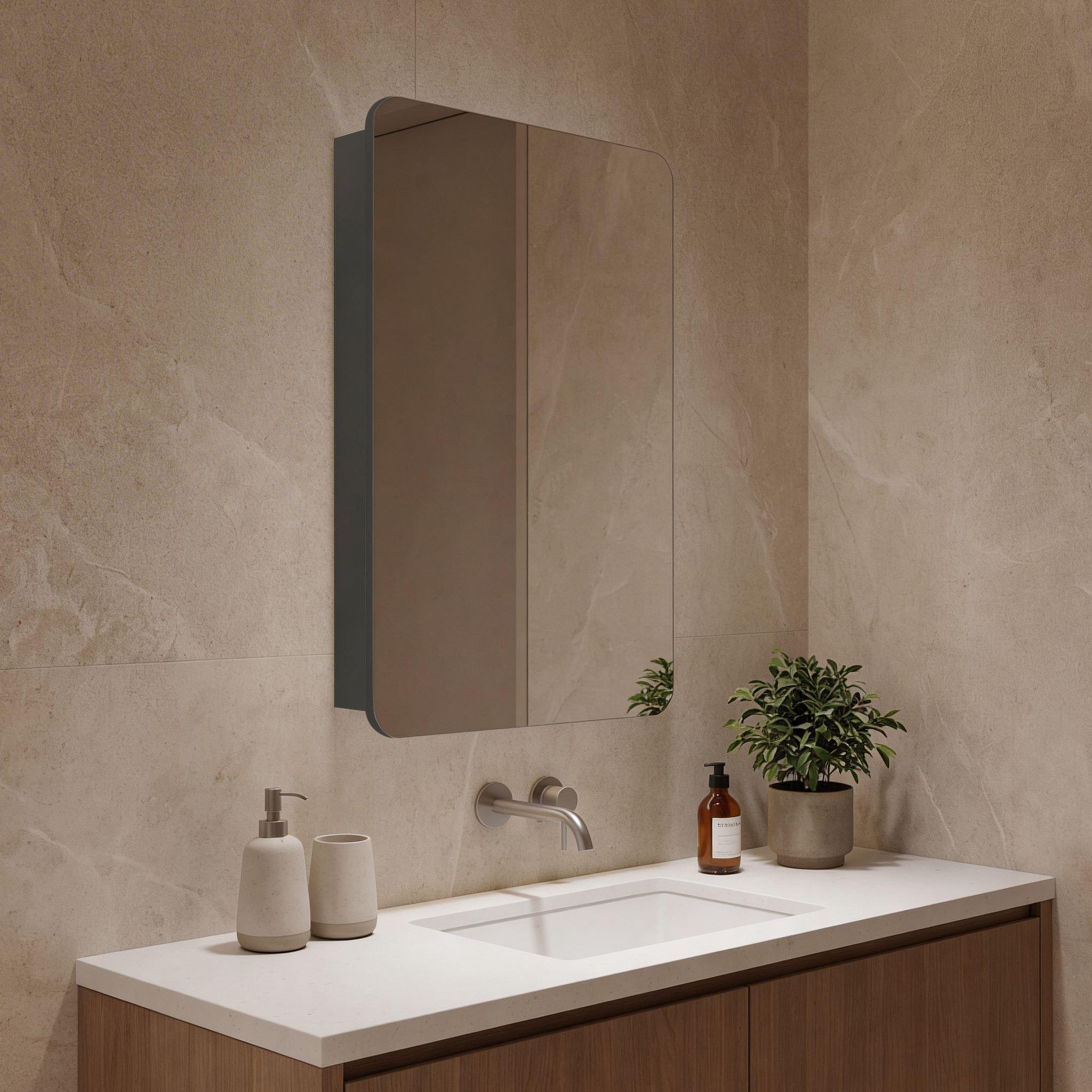 Voir la diapositive 2 : Habitat et Jardin Meuble Salle de Bain avec Miroir  Orbit 50  - 50 x 16 x 71 cm - Anthracite