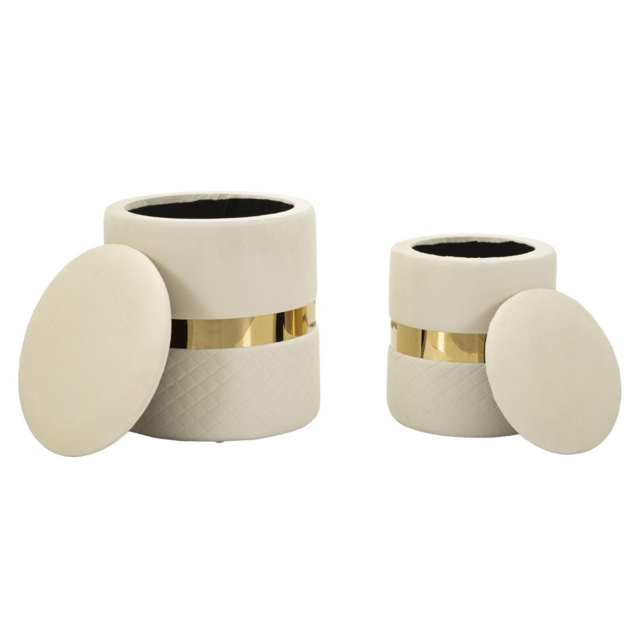 Voir la diapositive 2 : Paris Prix Lot de 2 poufs coffres  sheffild  42cm crème & or