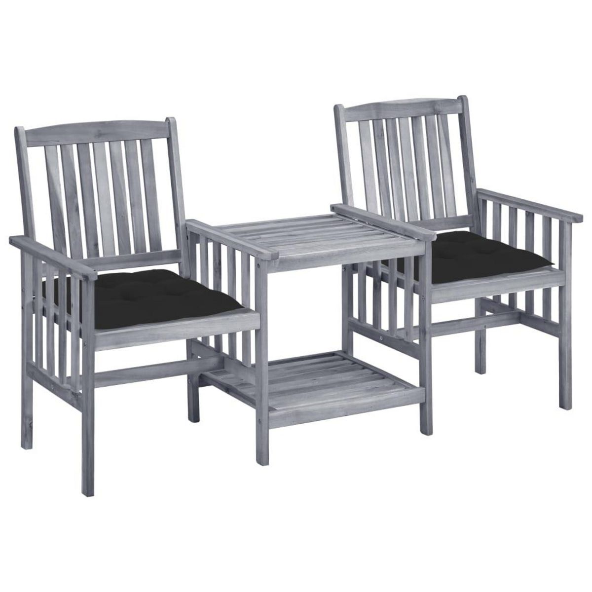 VIDAXL Chaises de jardin avec table a the et coussins Acacia solide