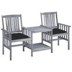 VIDAXL Chaises de jardin avec table a the et coussins Acacia solide