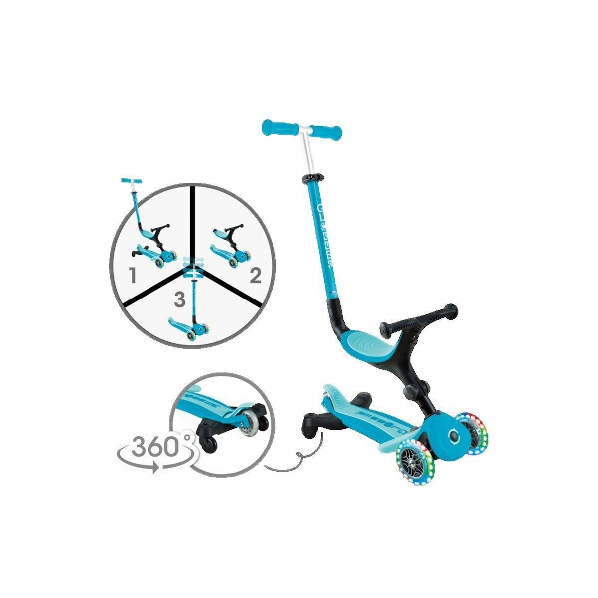 GLOBBER Trottinette Globber GO•UP ACTIVE LIGHTS 360° Bleu Aqua