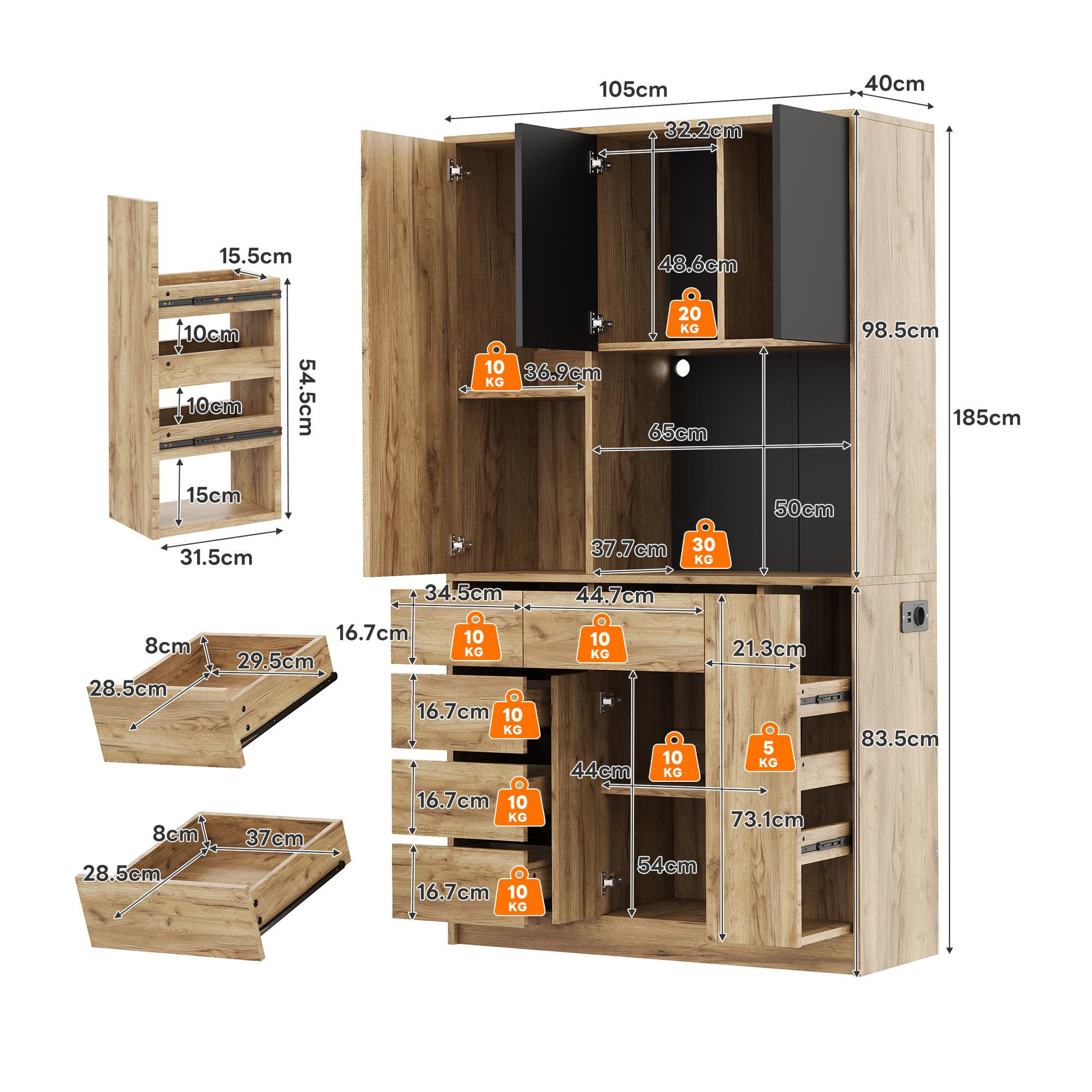 Voir la diapositive 3 : MERAX Buffet de cuisine 5 portes 6 tiroirs - 105 cm naturel led mdf